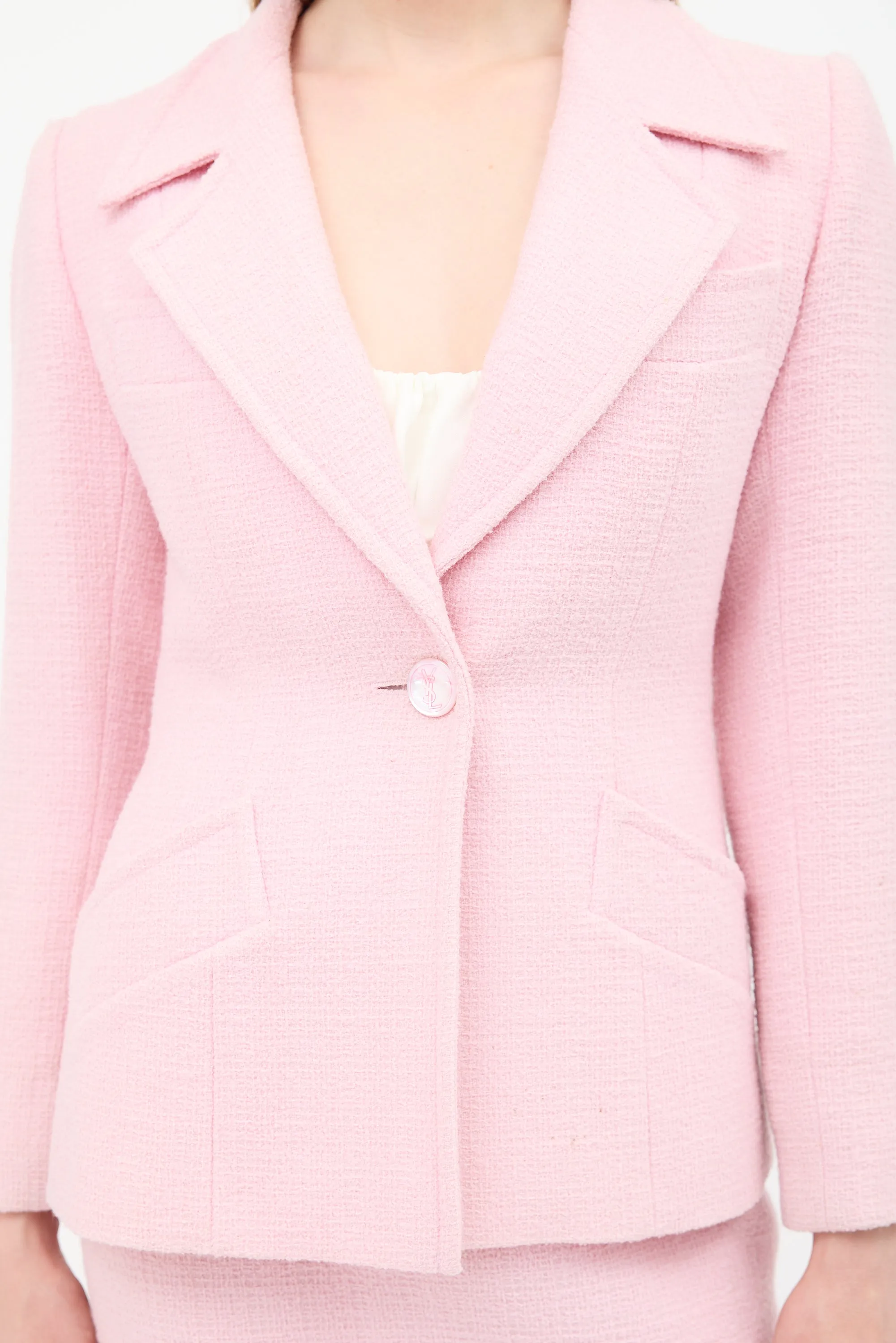 Vintage Pink Wool Skirt Suit