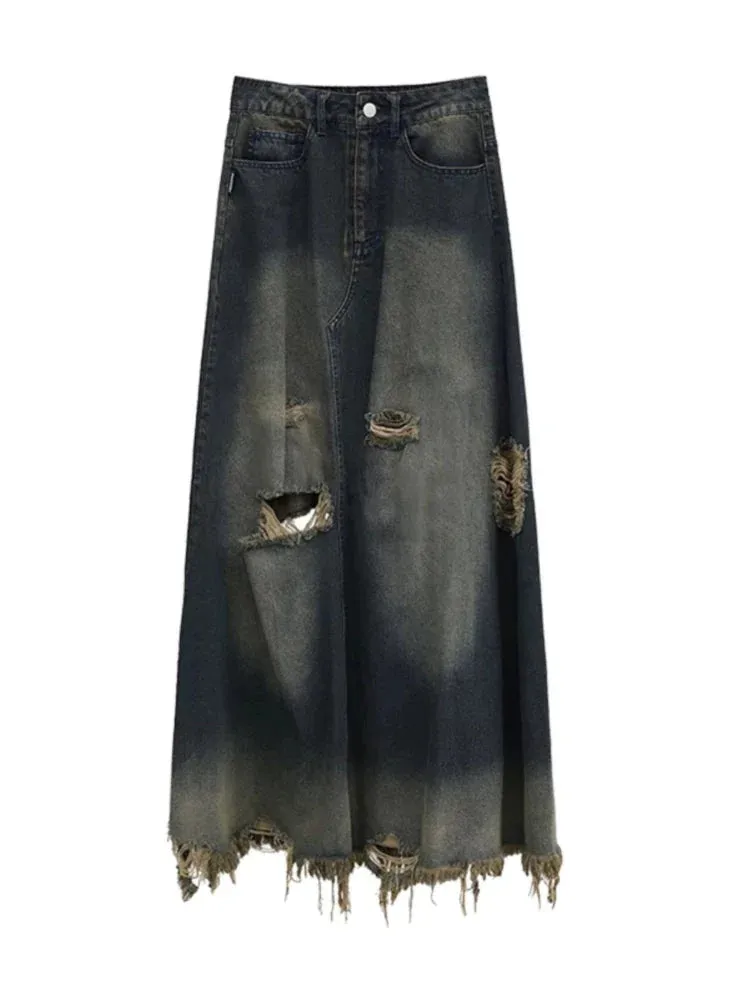 Vintage Waist Jeans Skirt Women Streetwear Fashion Loose Wide Leg Pants