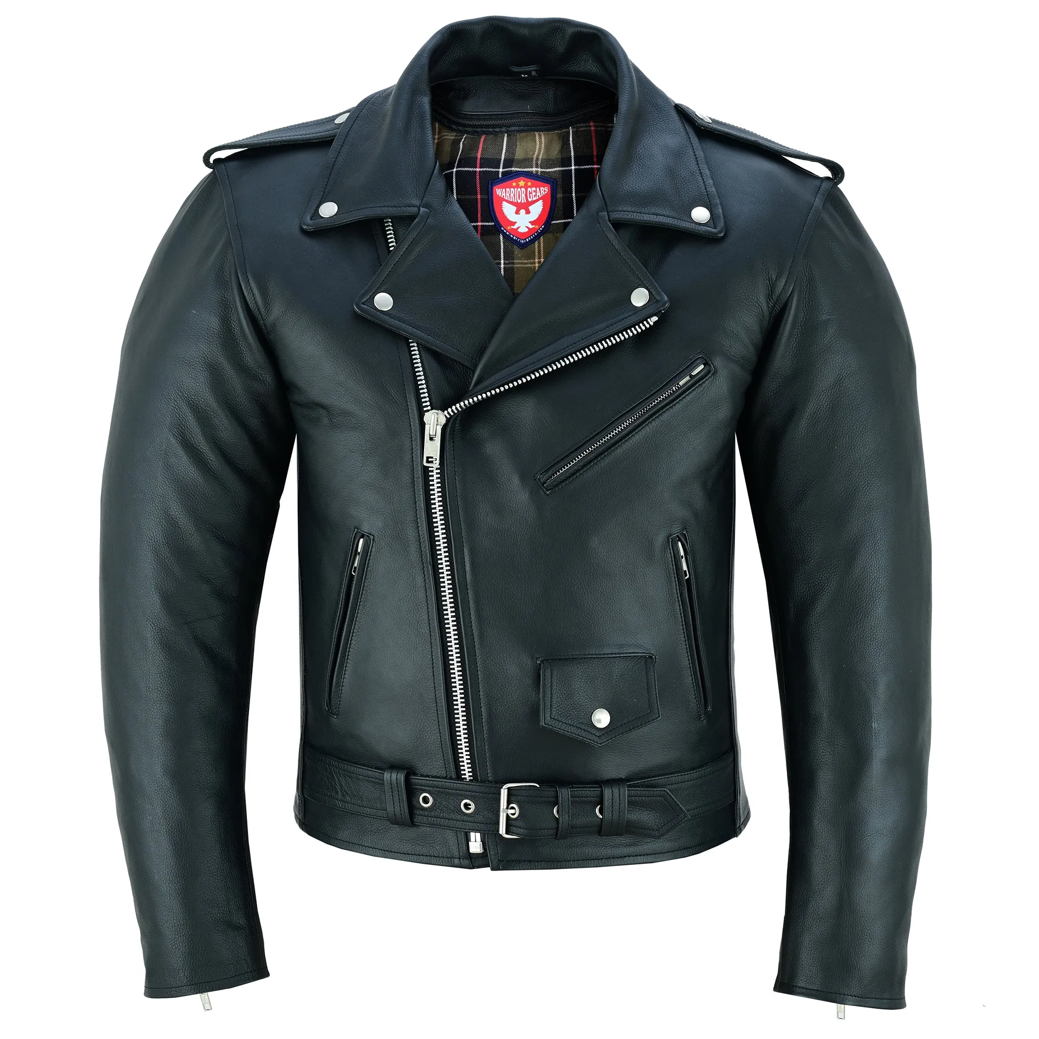 Warrior Gears® Perfecto Marlo Brando Genuine Cowhide Leather CE Armour Removable Lining Motorcycle Jacket for Men Leather Bikers Protection Jacket