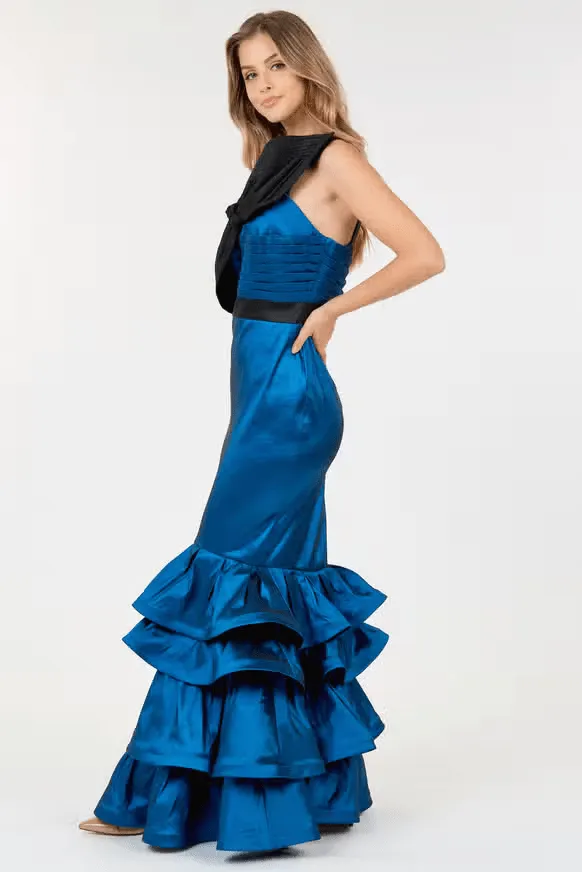 Was It Ever Love Satin Ribbon Ruffle Tiered Maxi Dress