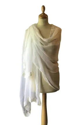 White Chiffon Stole With Crochet Border And Edging