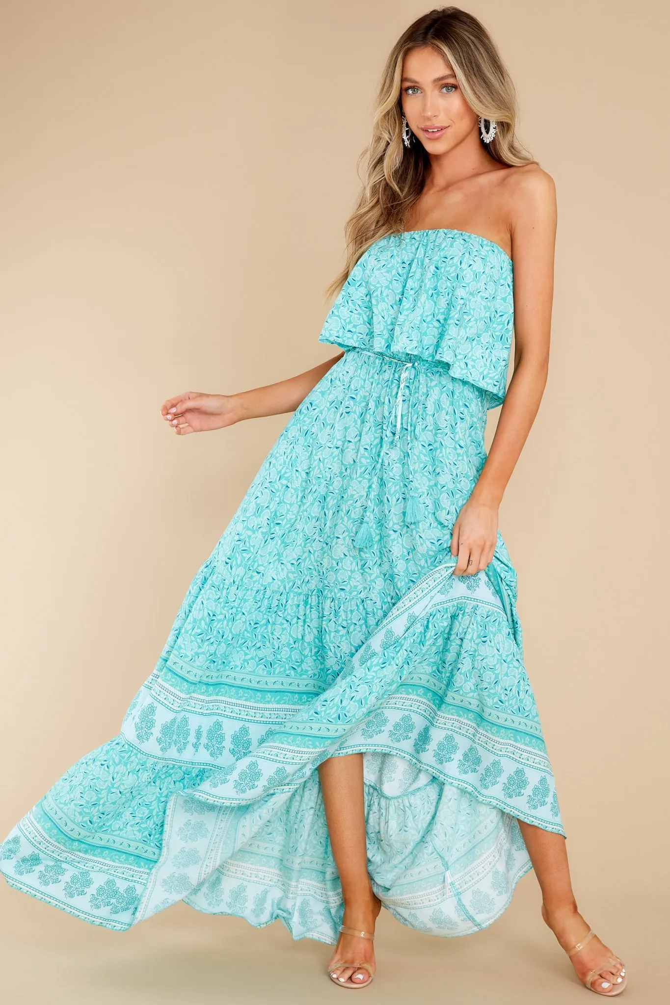 Win Her Heart Aqua Multi Print Maxi Dress