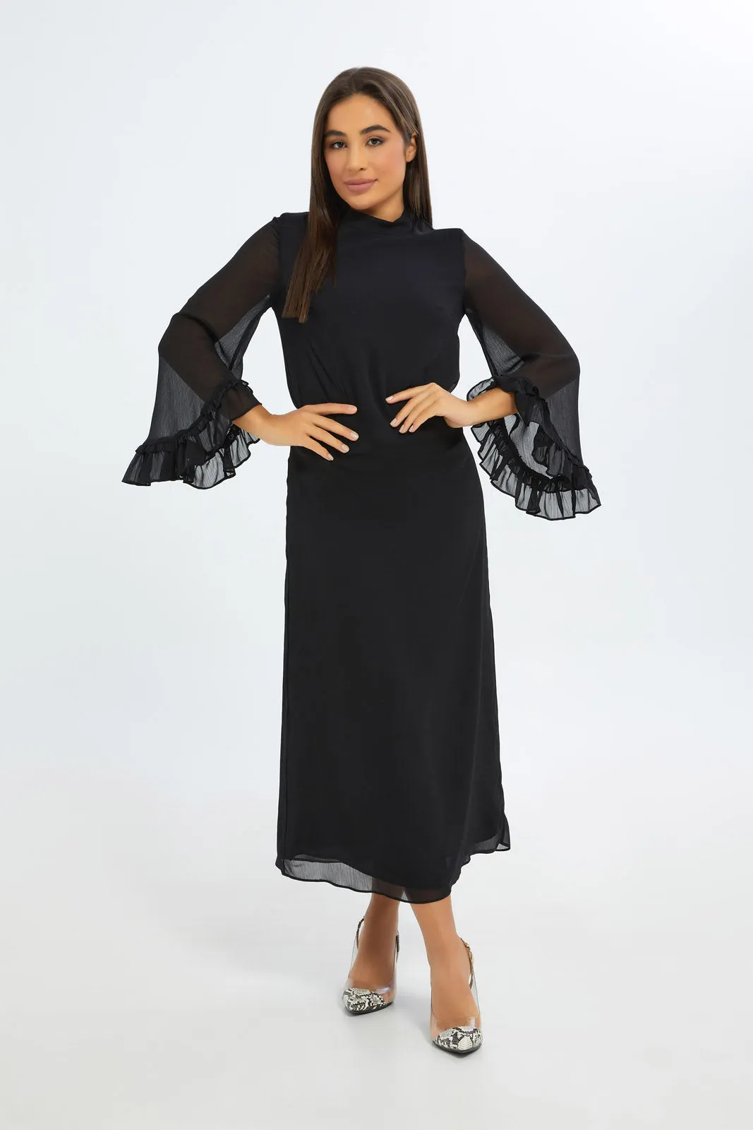 Women Black High Neck Maxi Dress