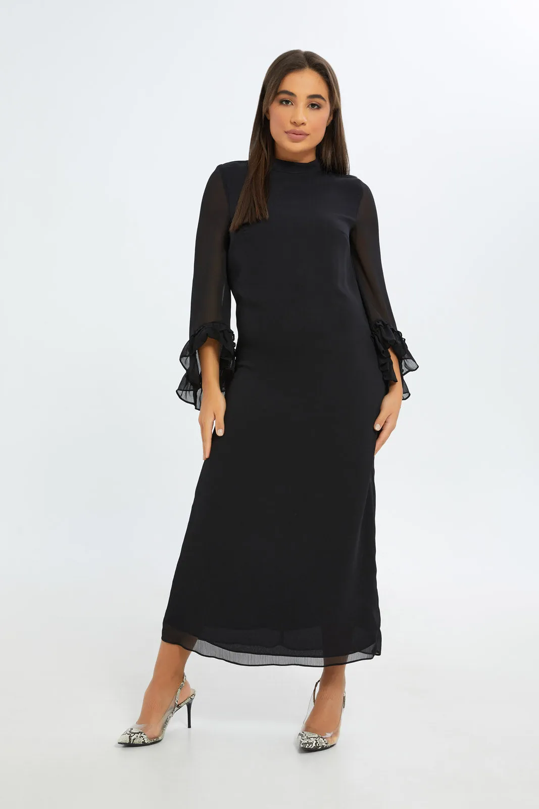 Women Black High Neck Maxi Dress