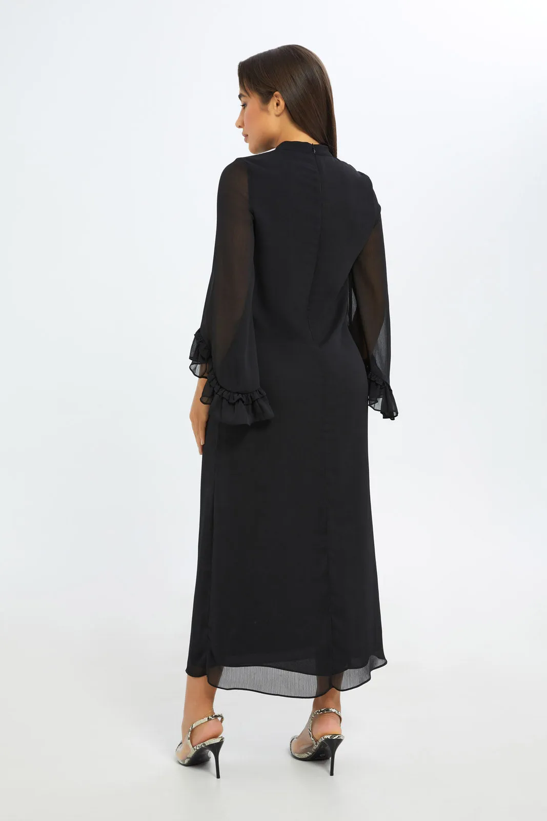 Women Black High Neck Maxi Dress