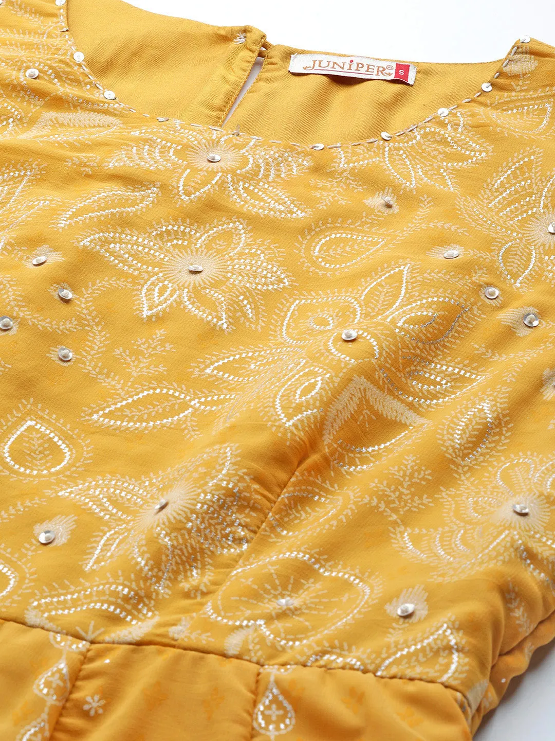 Women Yellow Georgette Printed Dress