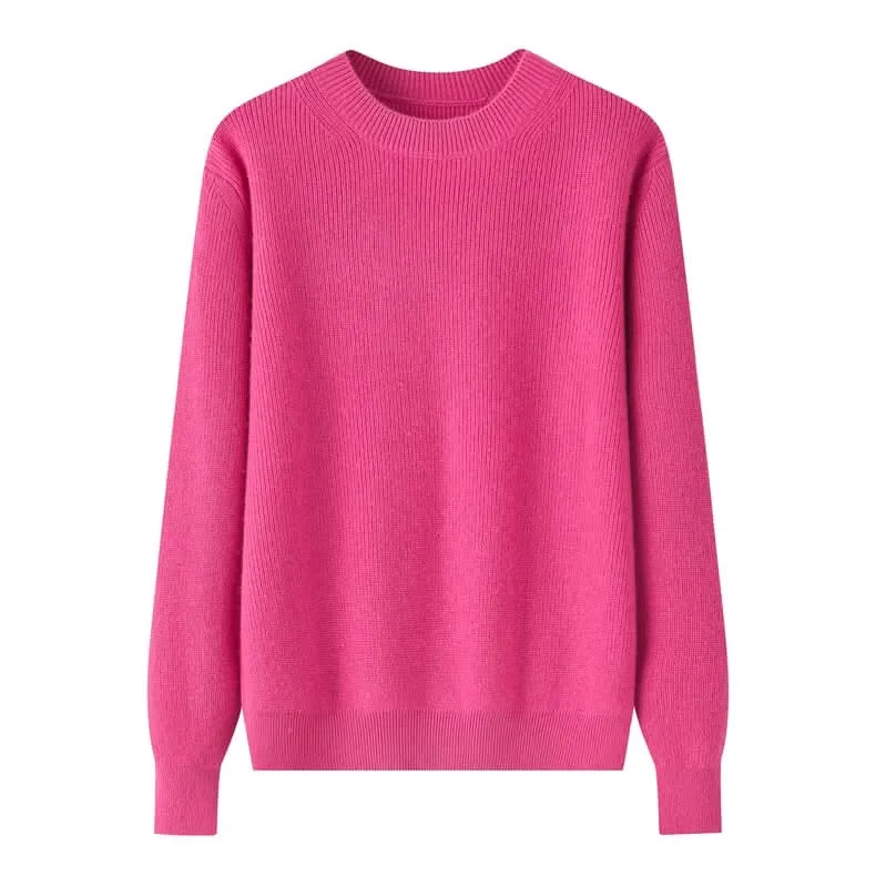 women's cashmere crew neck ribbed sweaters