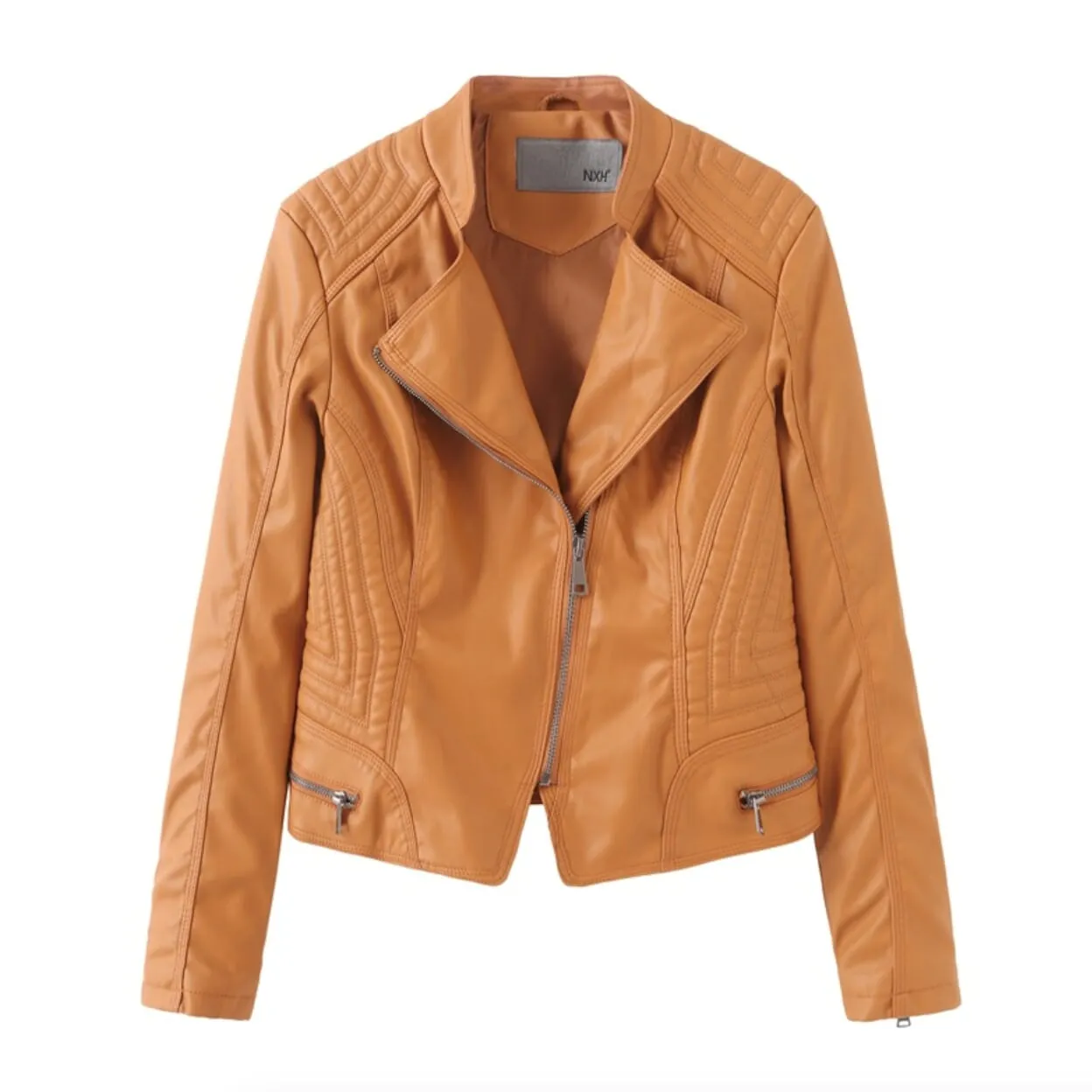 Womens Cropped Biker Jacket with Zipper Details