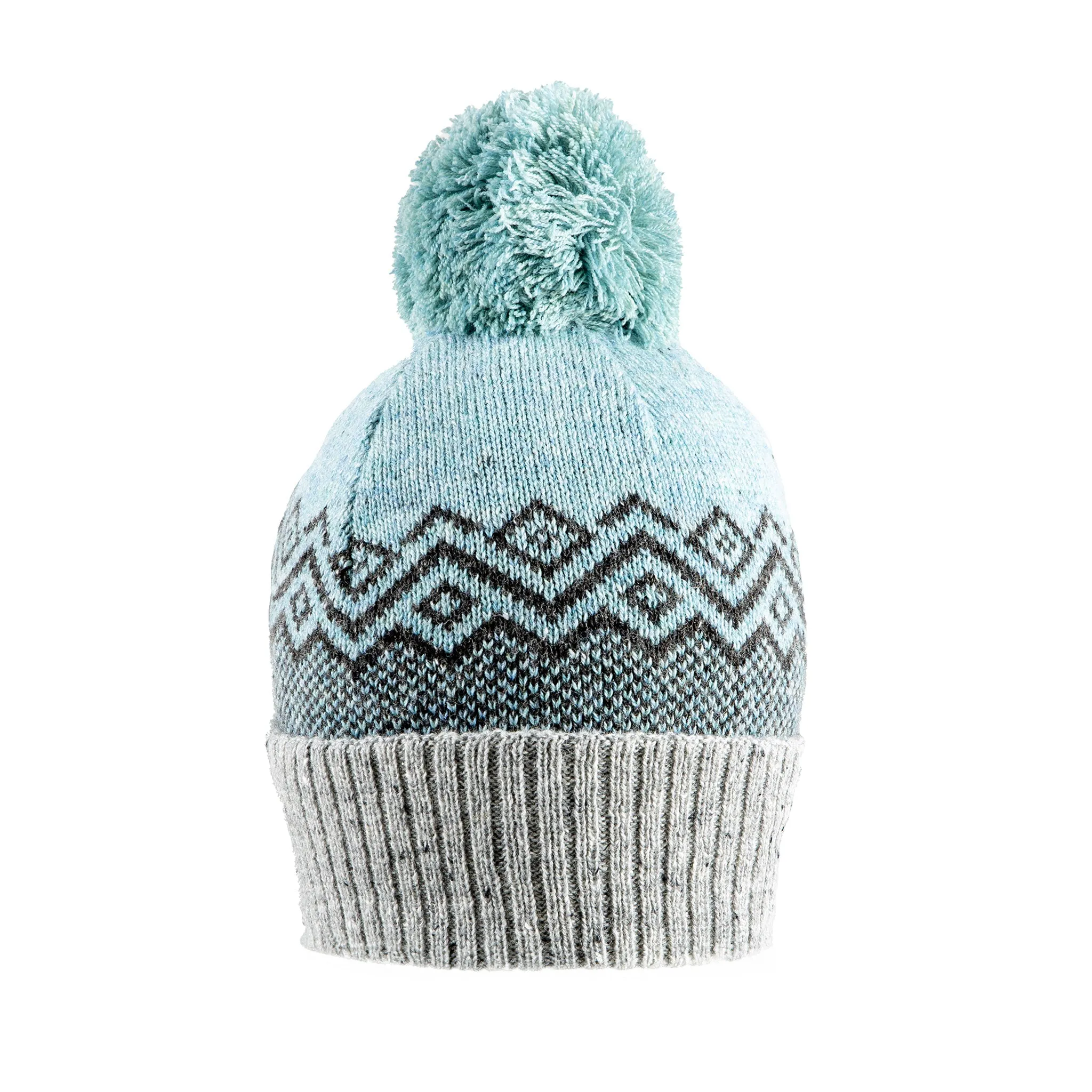 Women’s Jacquard Knitted Bobble Hat with Geometric Pattern