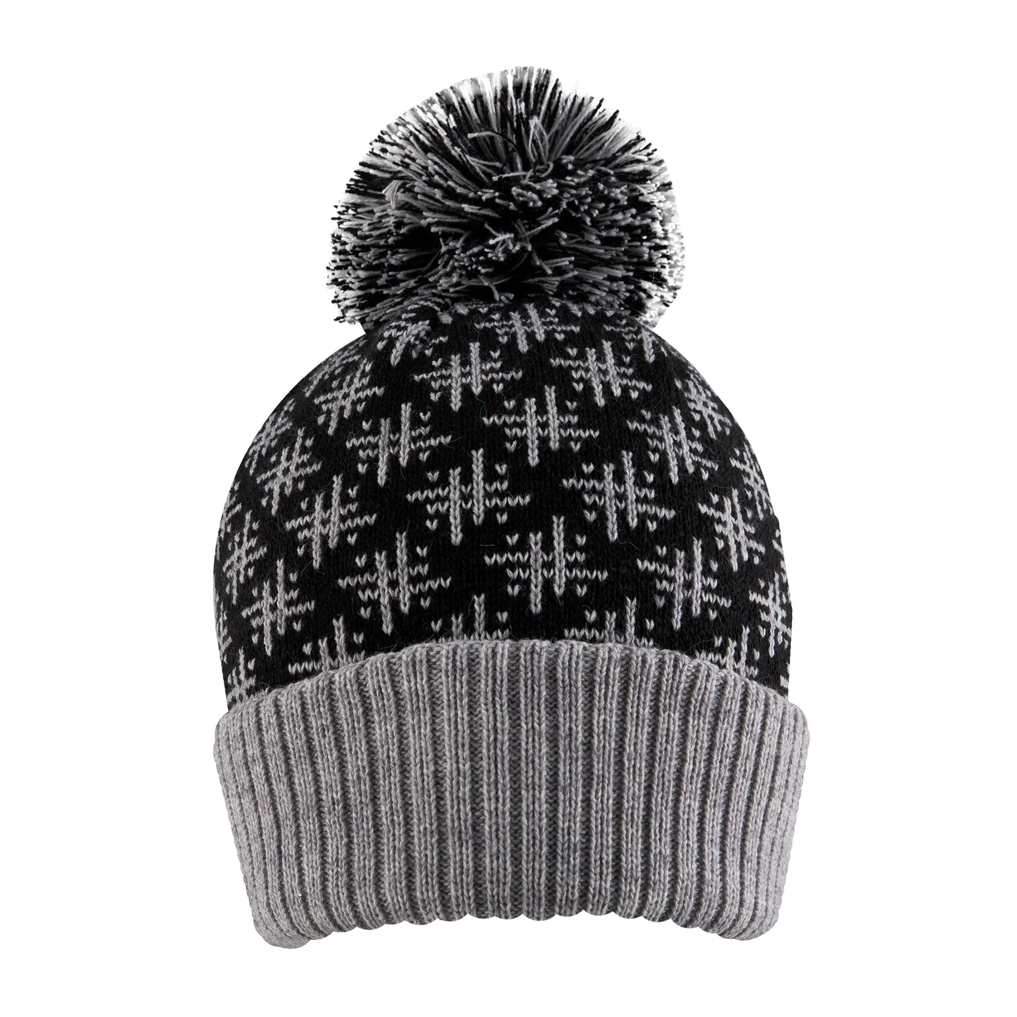 Women’s Jacquard Knitted Bobble Hat with Hash Symbol Pattern