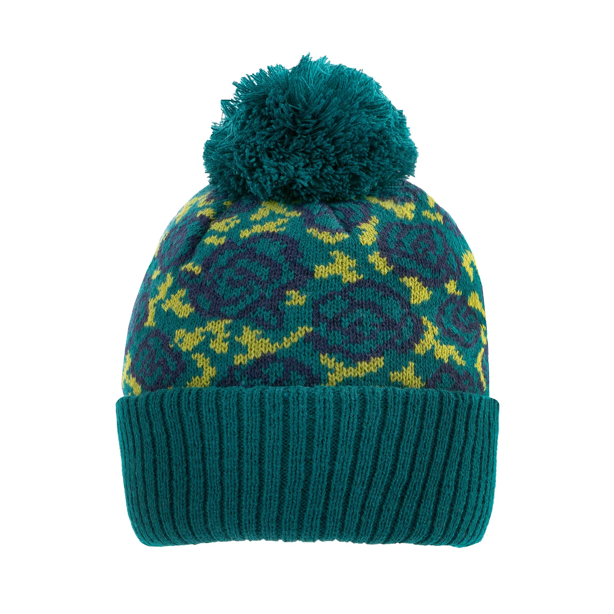 Women’s Jacquard Knitted Bobble Hat with Rose Pattern