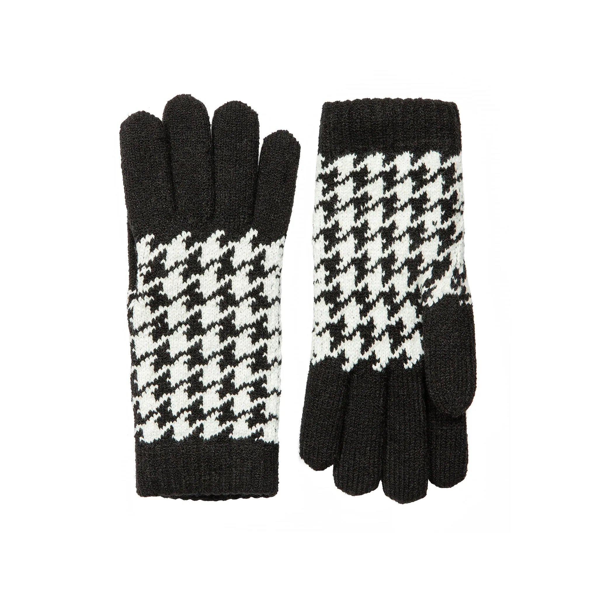 Women’s Jacquard Knitted Gloves with Dogtooth Pattern