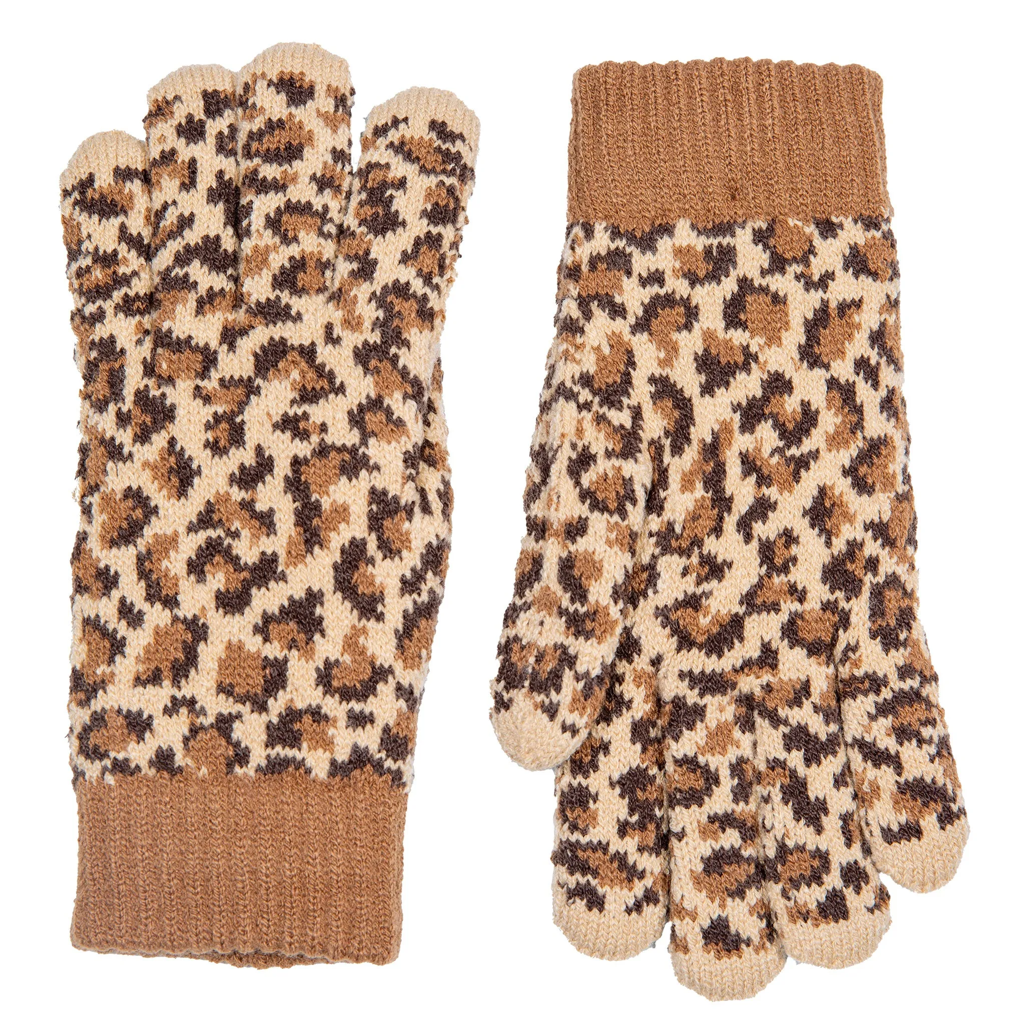 Women’s Jacquard Knitted Gloves with Leopard Print Pattern