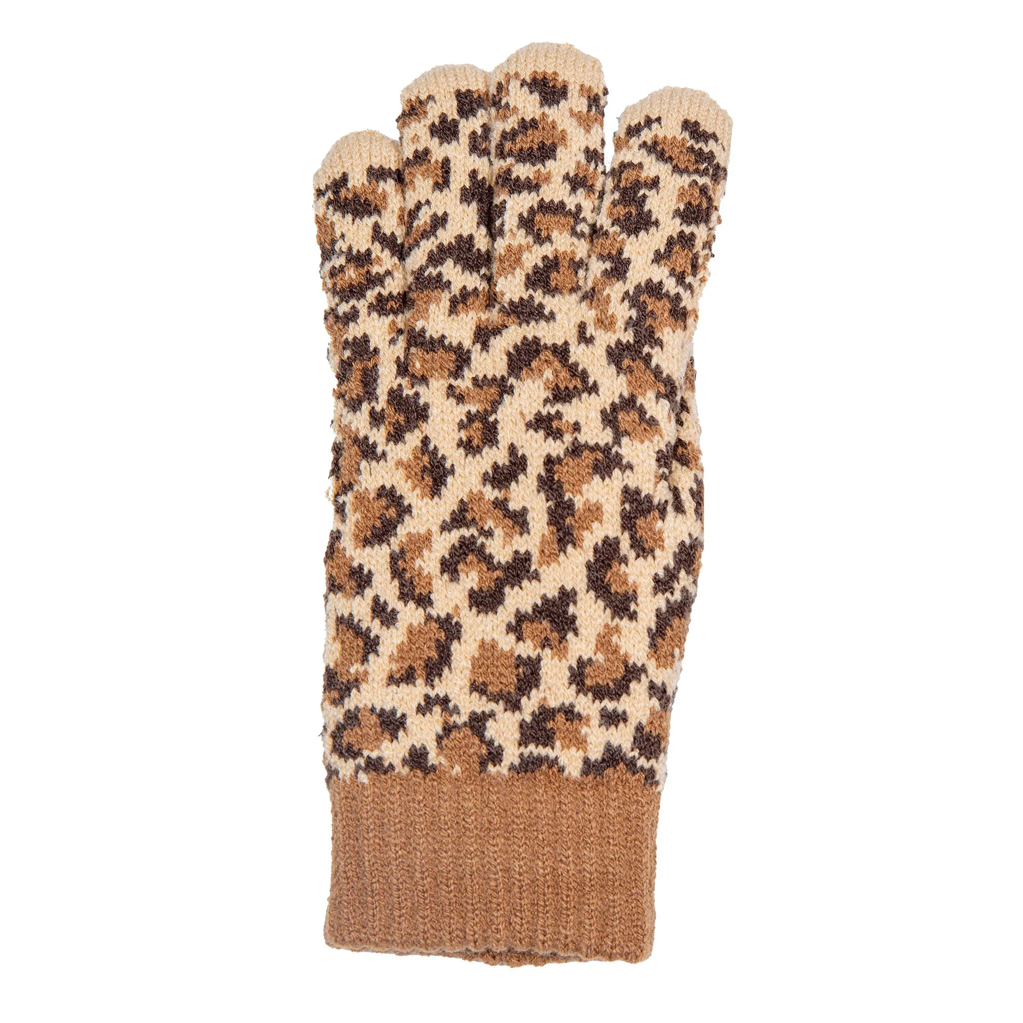 Women’s Jacquard Knitted Gloves with Leopard Print Pattern