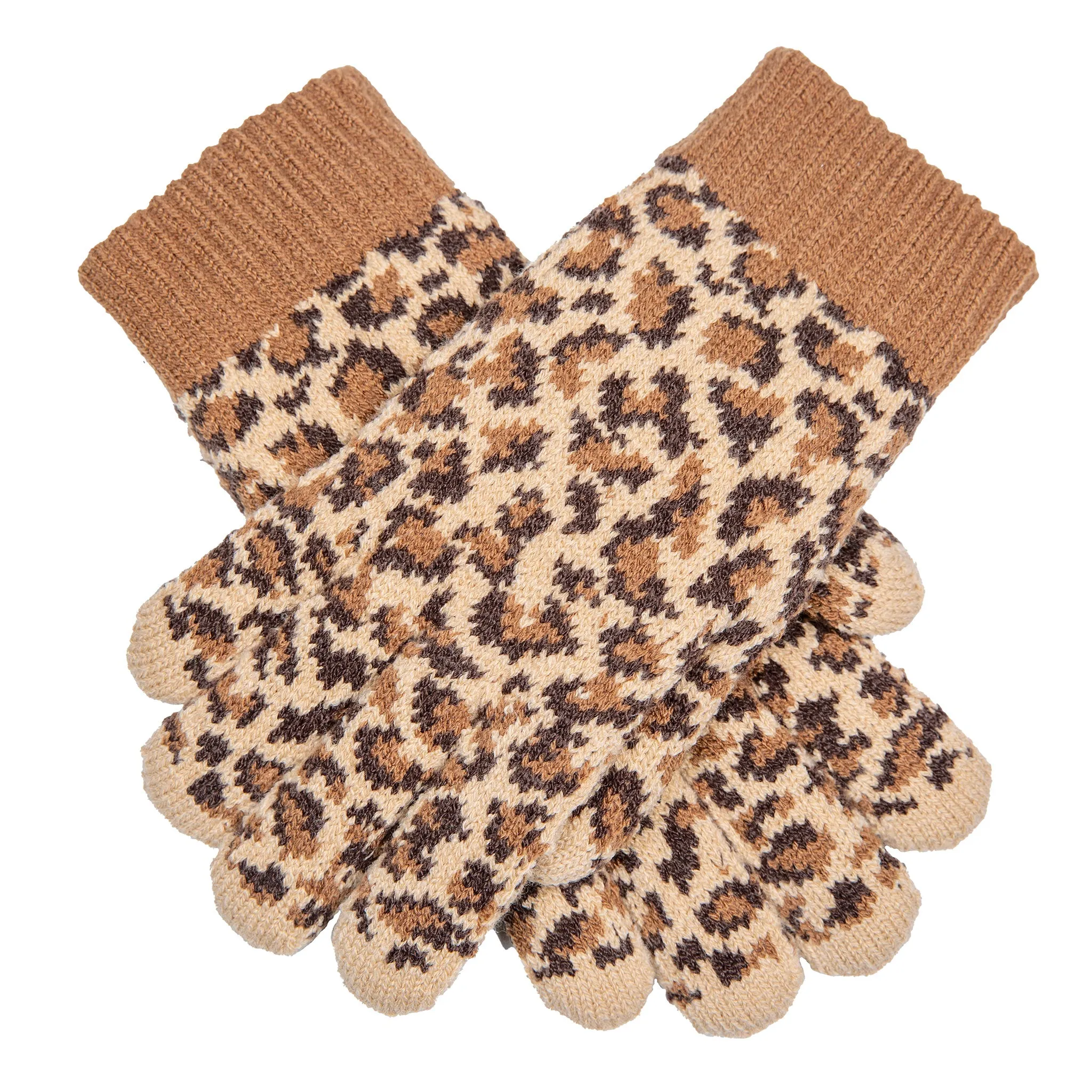 Women’s Jacquard Knitted Gloves with Leopard Print Pattern