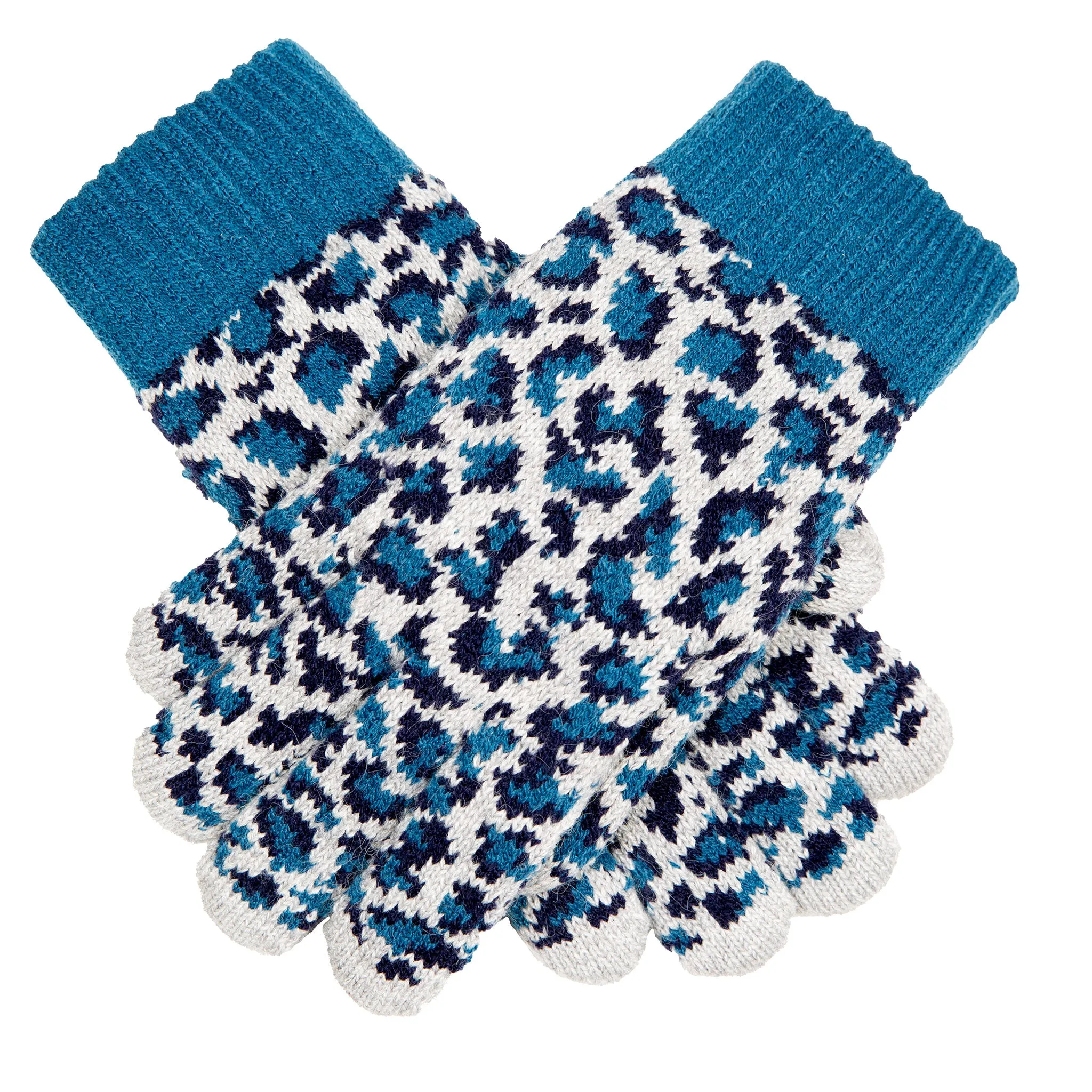 Women’s Jacquard Knitted Gloves with Leopard Print Pattern