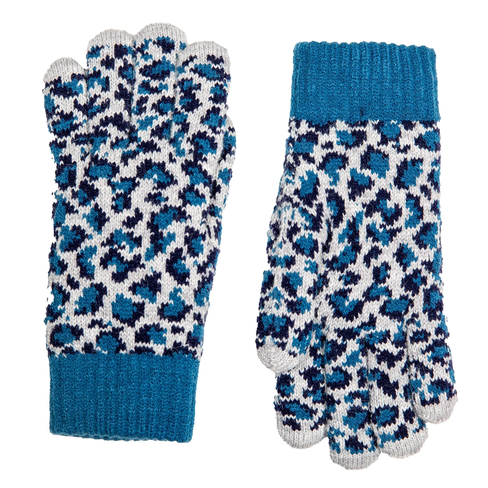 Women’s Jacquard Knitted Gloves with Leopard Print Pattern