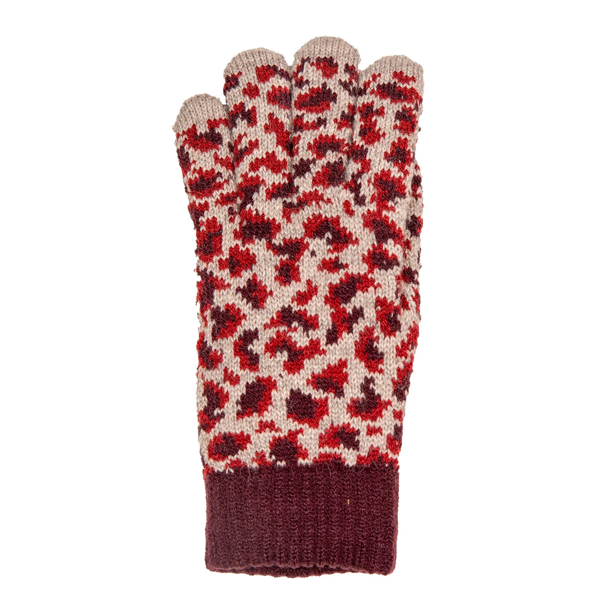 Women’s Jacquard Knitted Gloves with Leopard Print Pattern