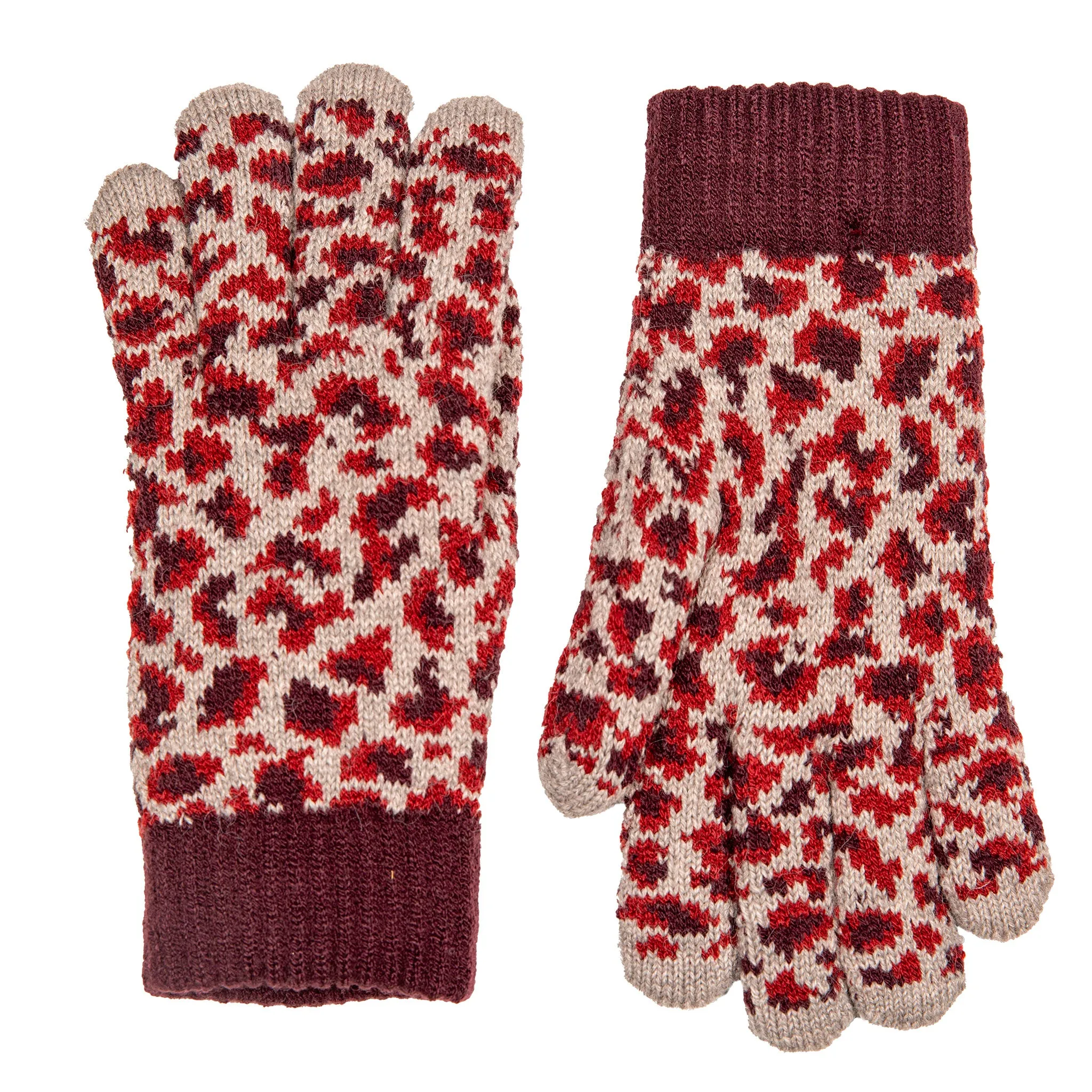 Women’s Jacquard Knitted Gloves with Leopard Print Pattern