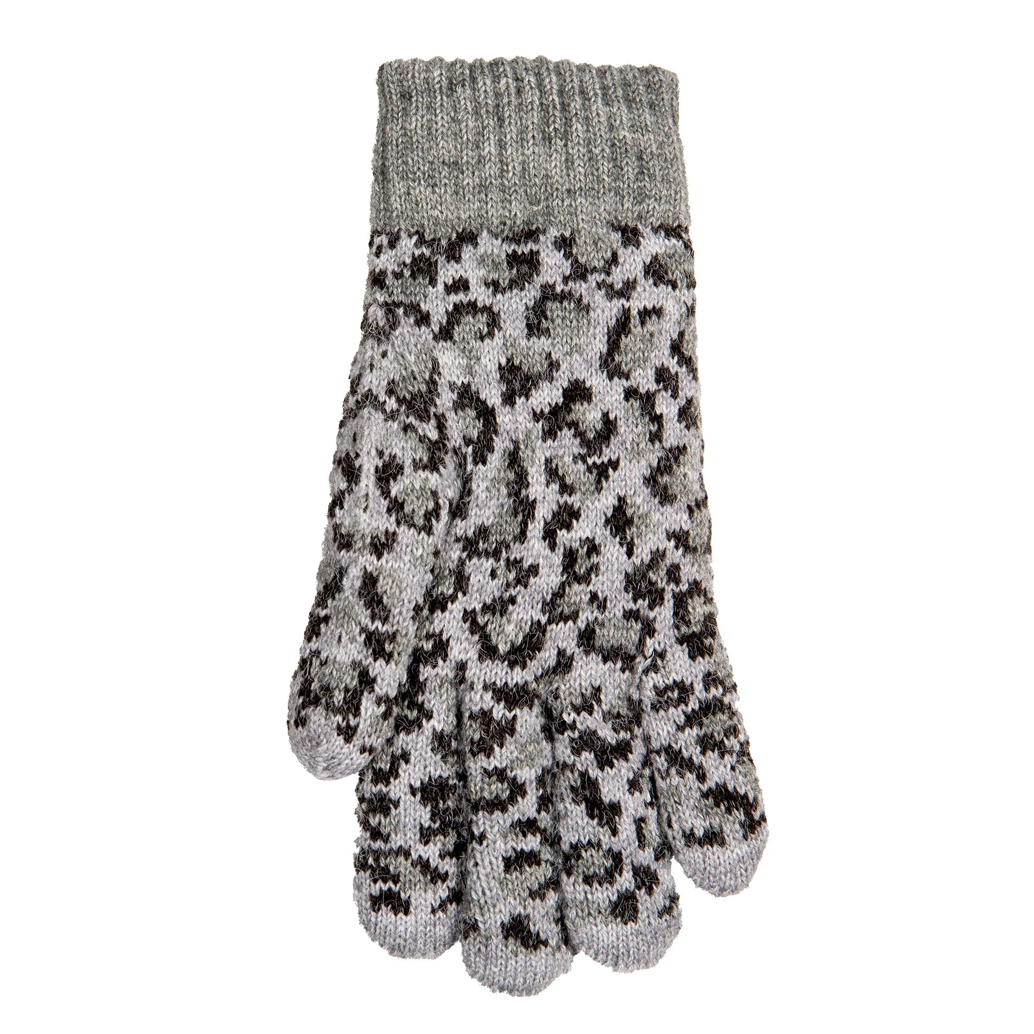 Women’s Jacquard Knitted Gloves with Leopard Print Pattern