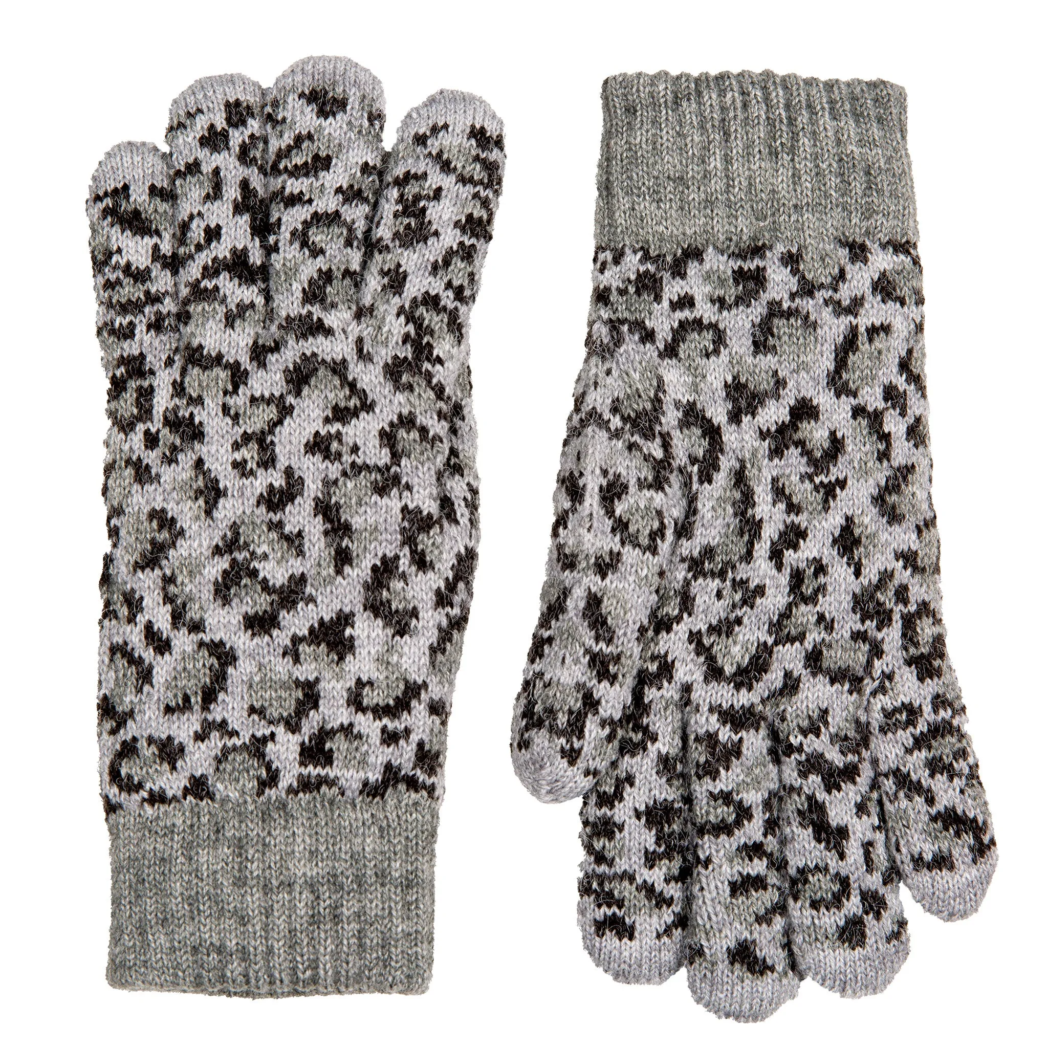 Women’s Jacquard Knitted Gloves with Leopard Print Pattern