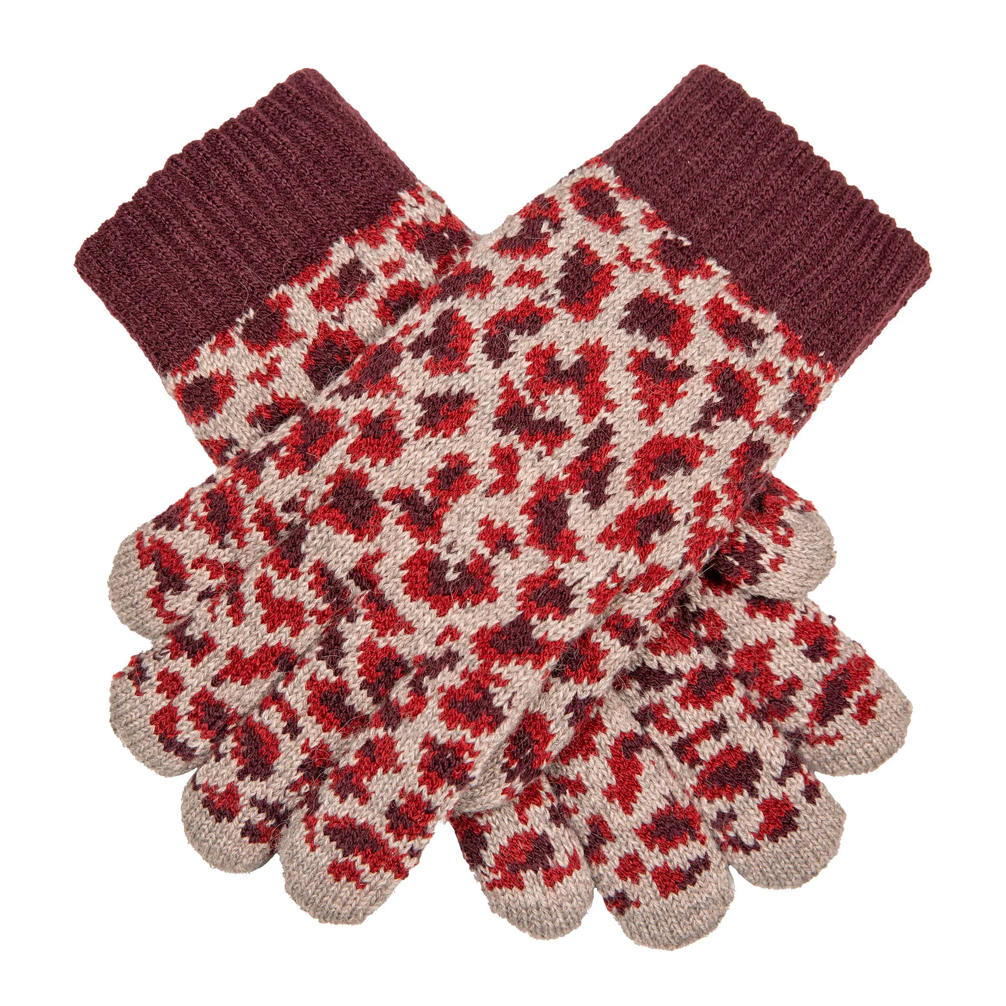 Women’s Jacquard Knitted Gloves with Leopard Print Pattern