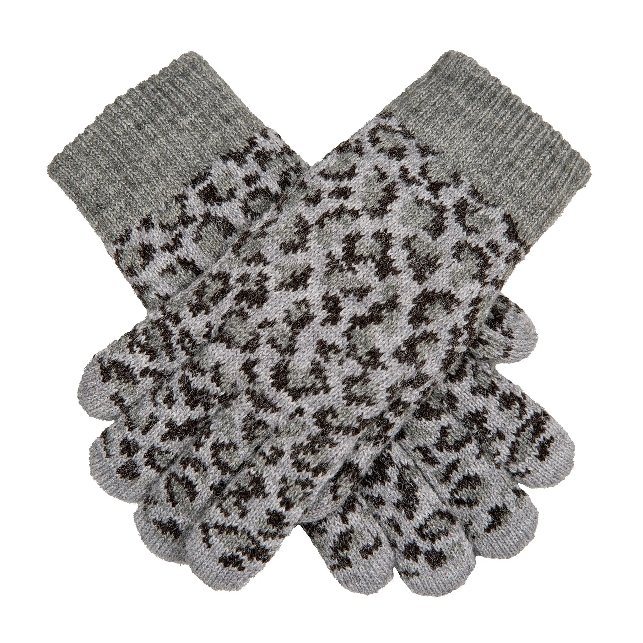 Women’s Jacquard Knitted Gloves with Leopard Print Pattern