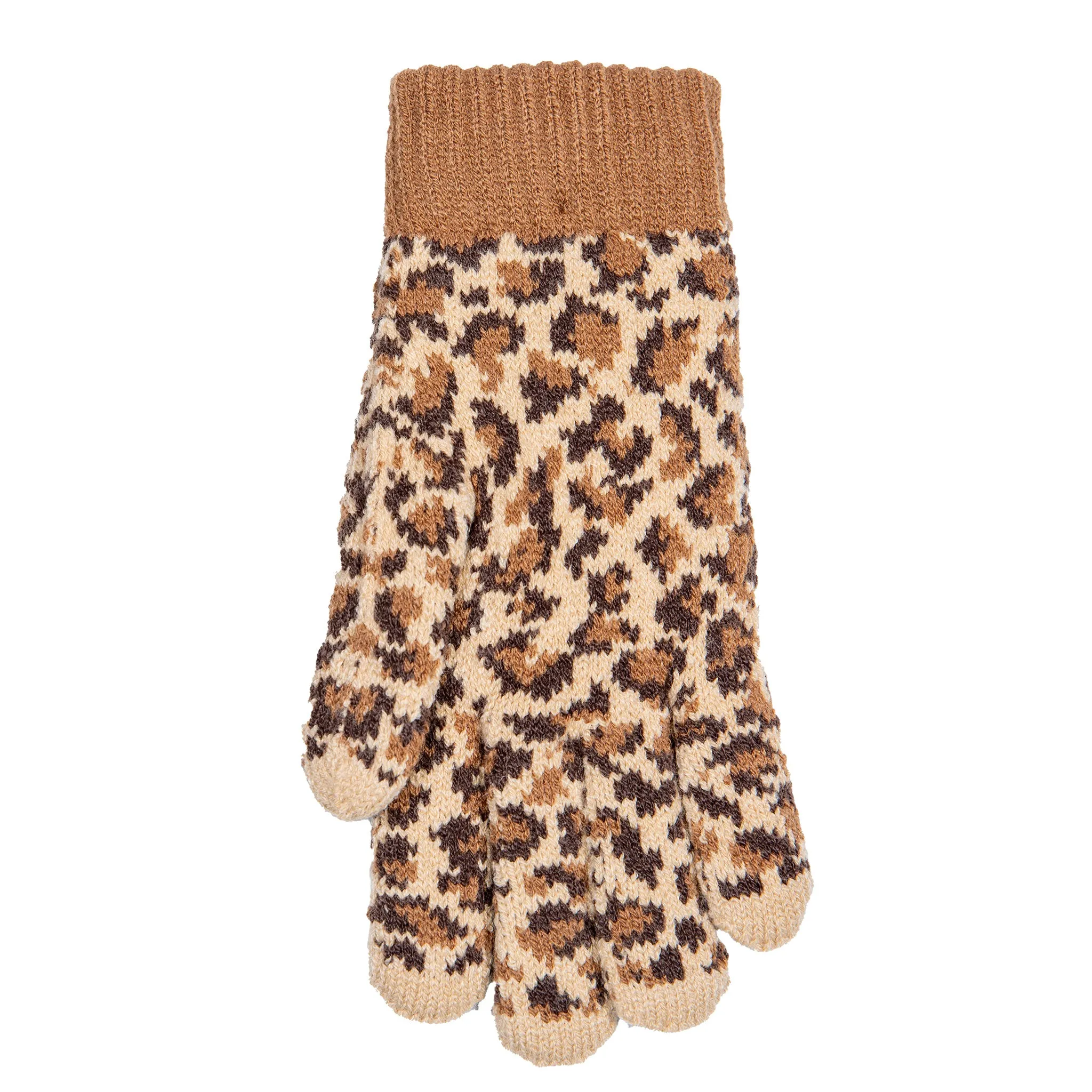 Women’s Jacquard Knitted Gloves with Leopard Print Pattern