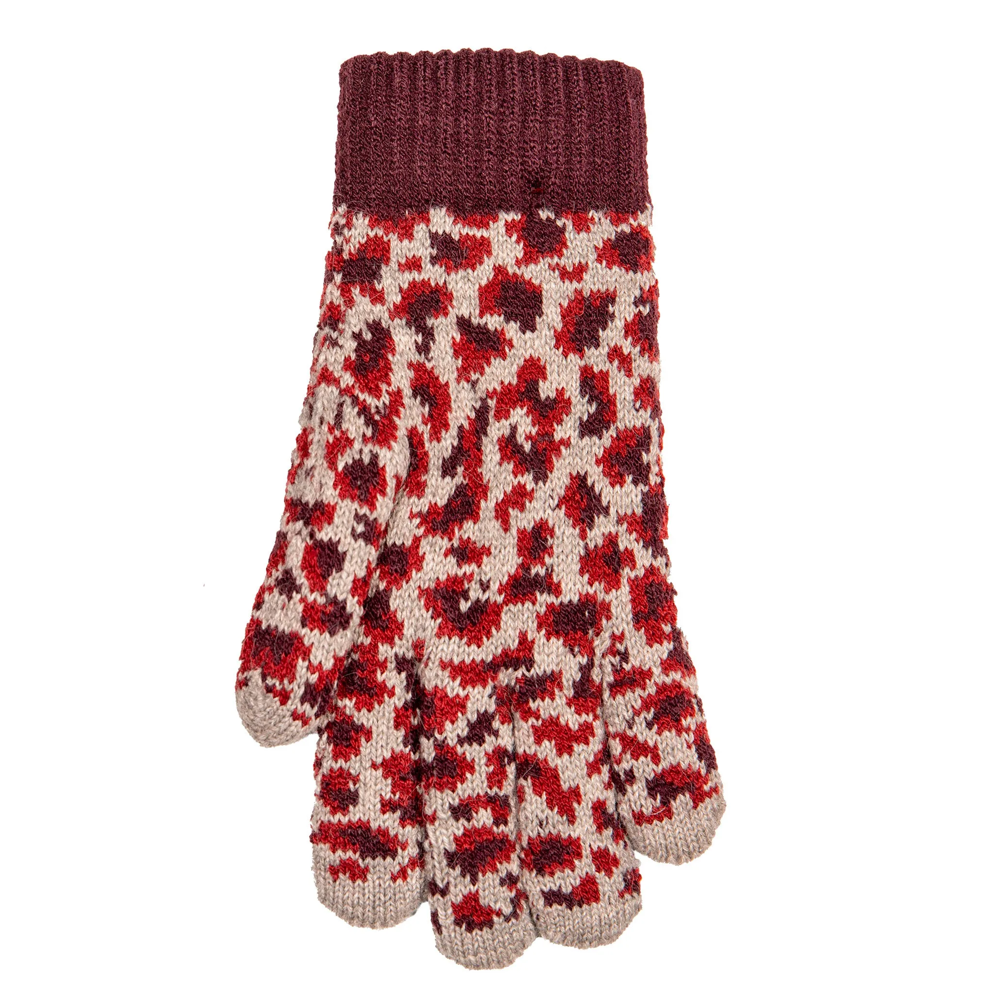 Women’s Jacquard Knitted Gloves with Leopard Print Pattern