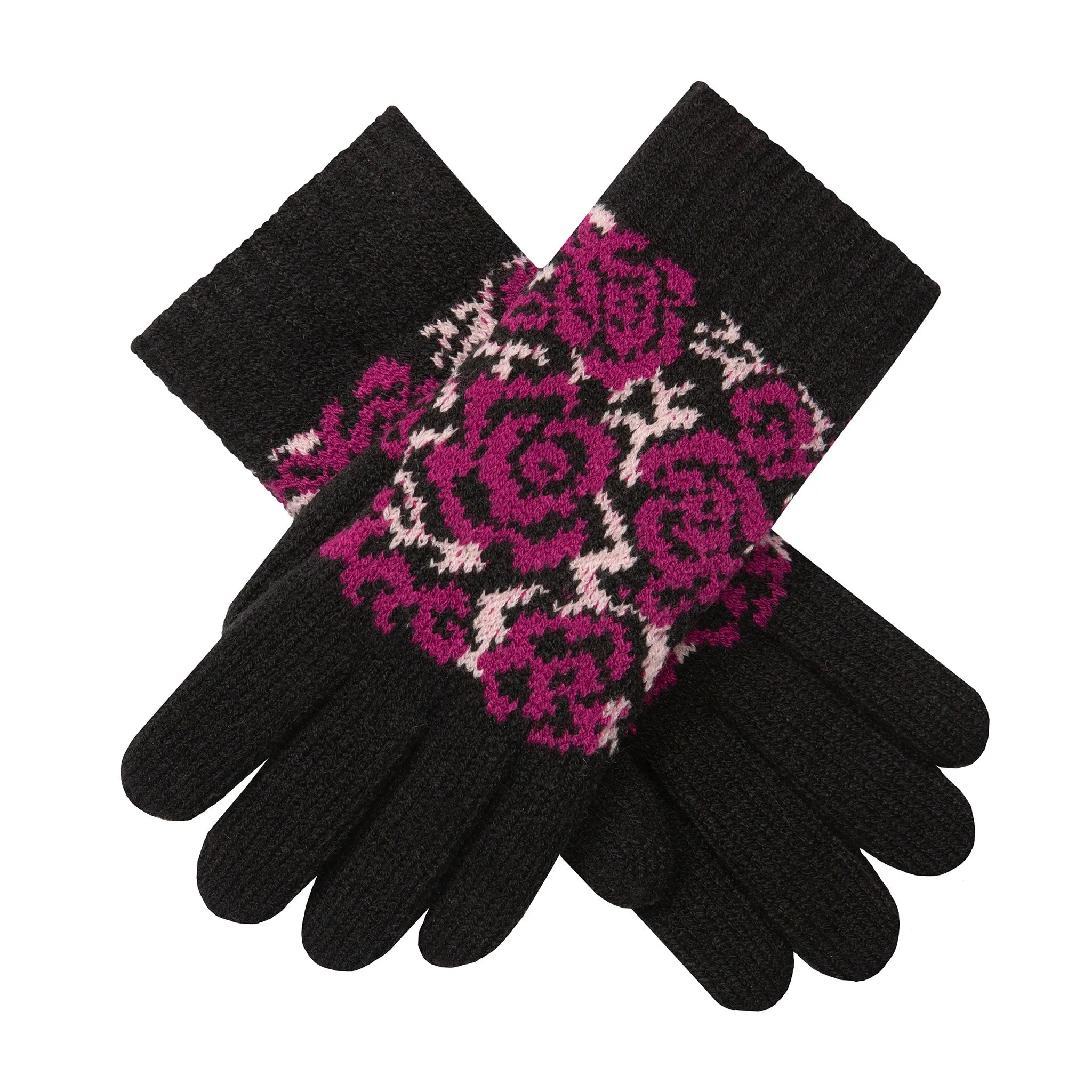 Women’s Jacquard Knitted Gloves with Rose Pattern