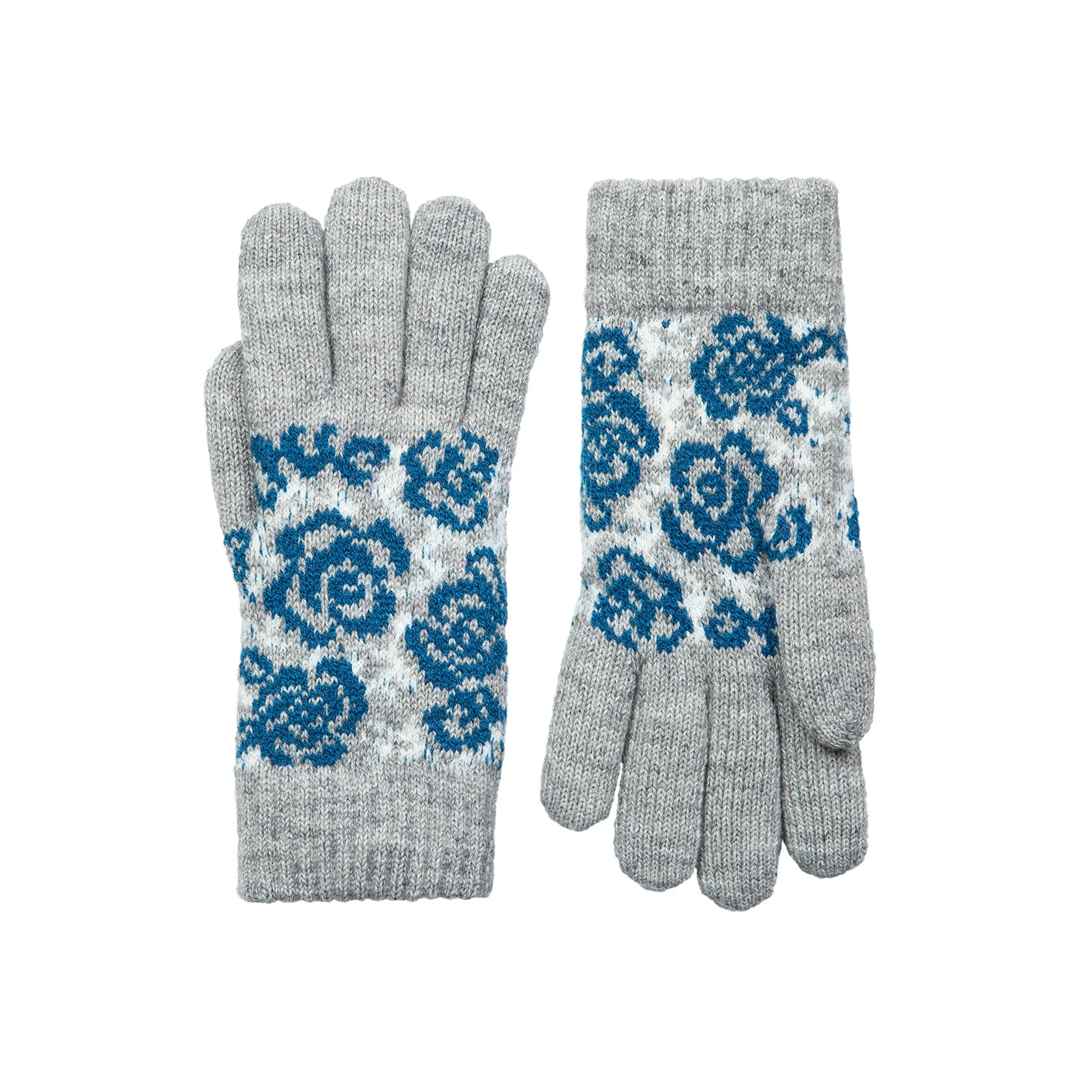 Women’s Jacquard Knitted Gloves with Rose Pattern