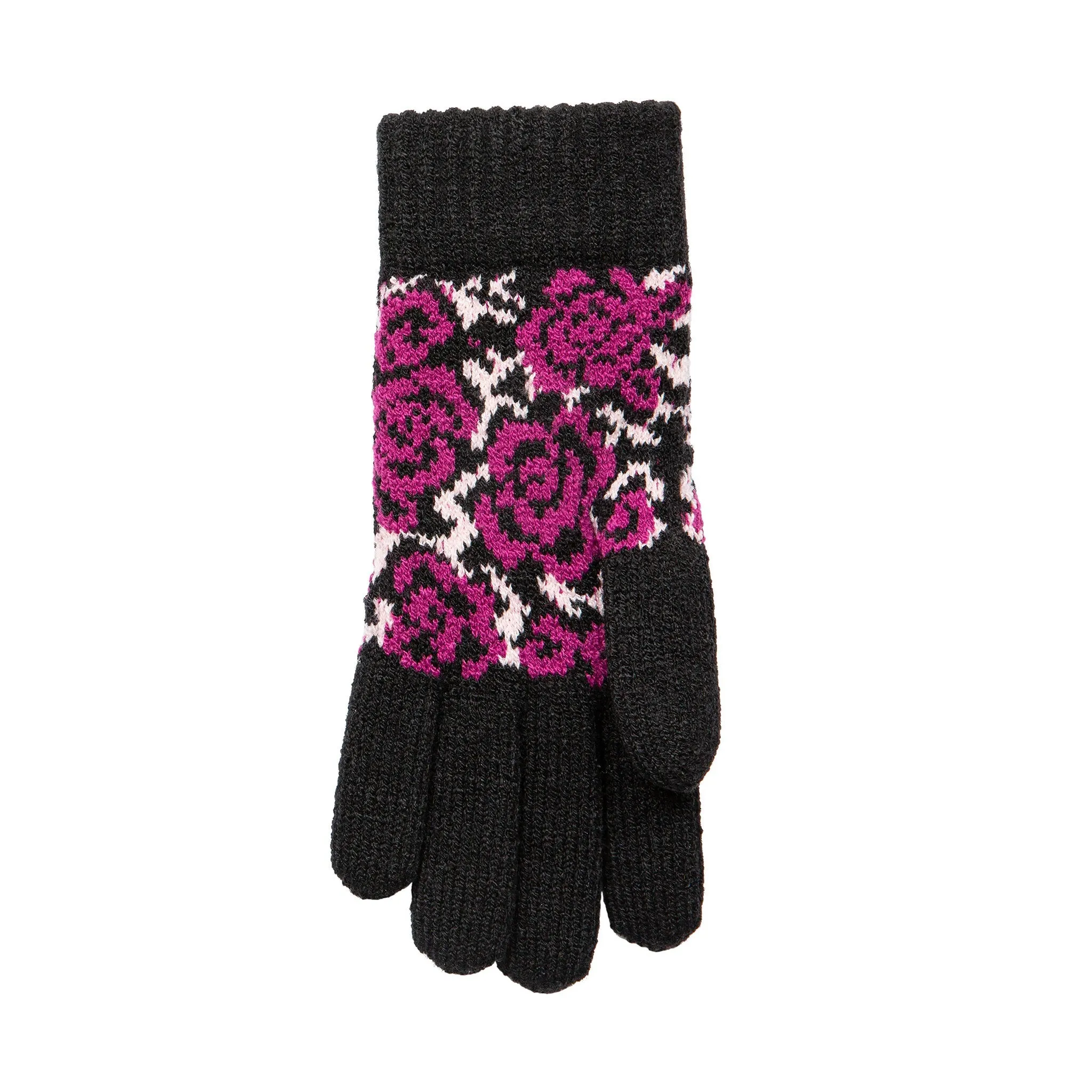 Women’s Jacquard Knitted Gloves with Rose Pattern