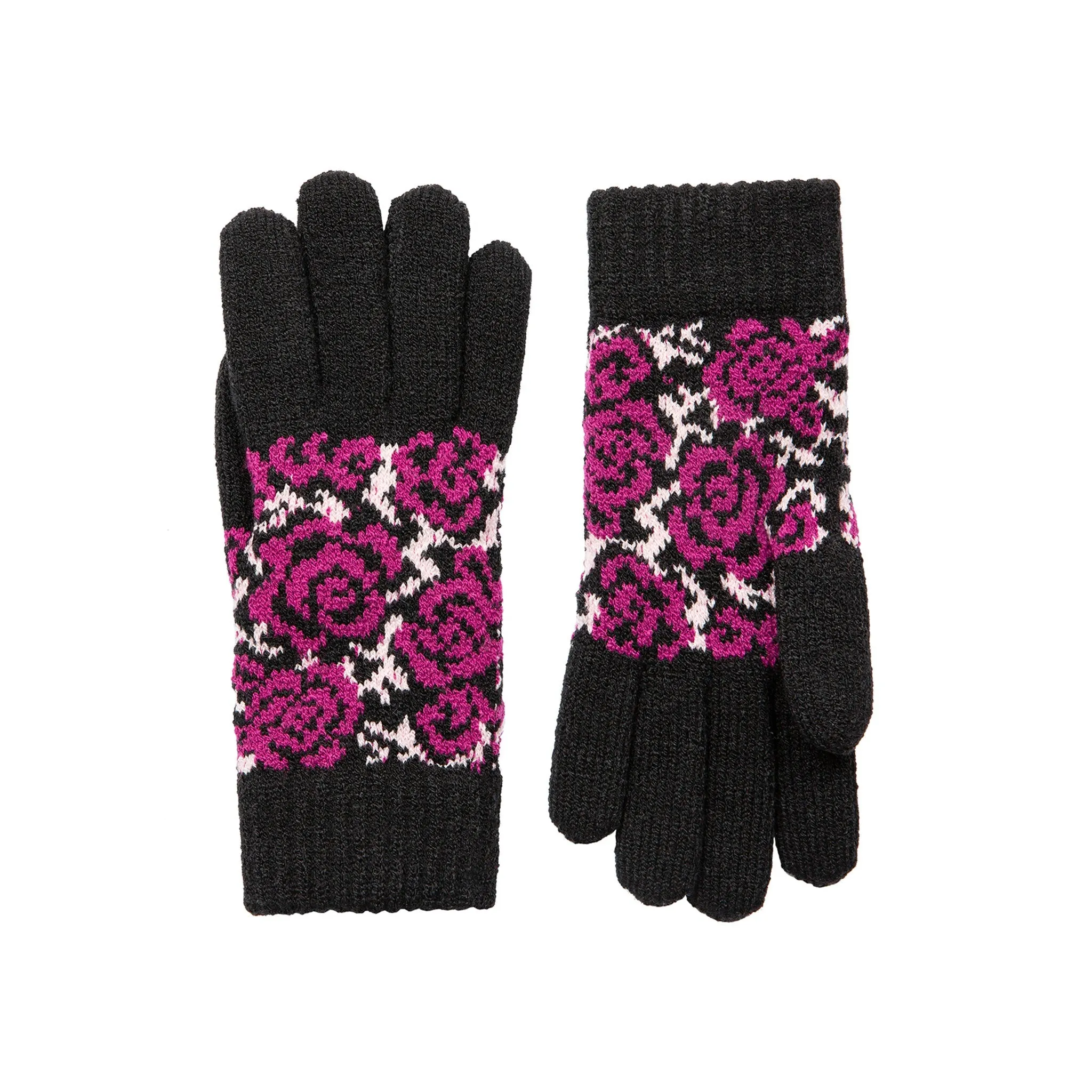 Women’s Jacquard Knitted Gloves with Rose Pattern