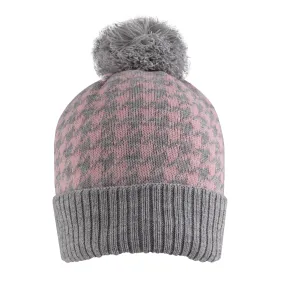 Women’s Knitted Bobble Hat with Dogtooth Pattern