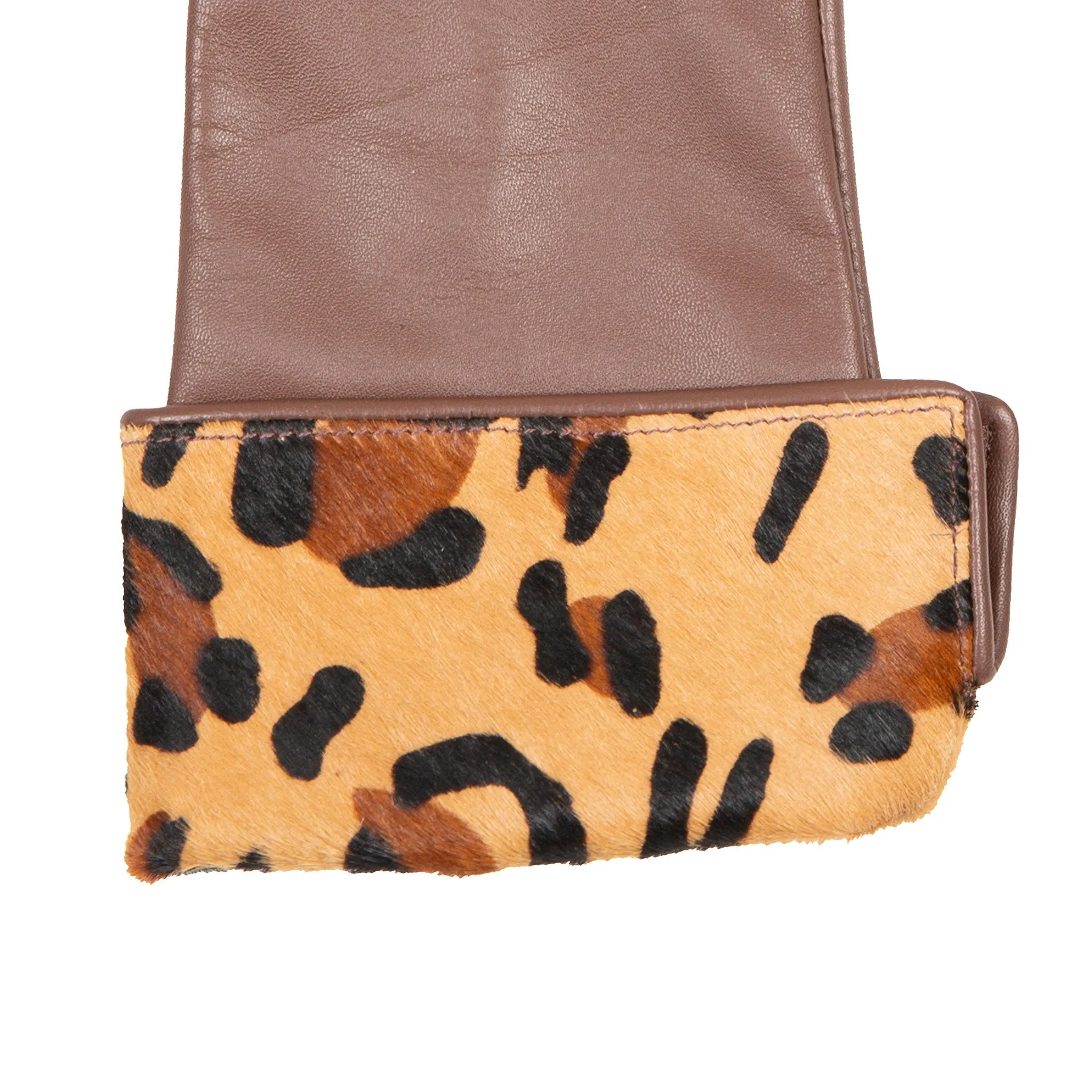 Women’s Lined Leather Gloves with Ponyskin Leopard Print Cuffs