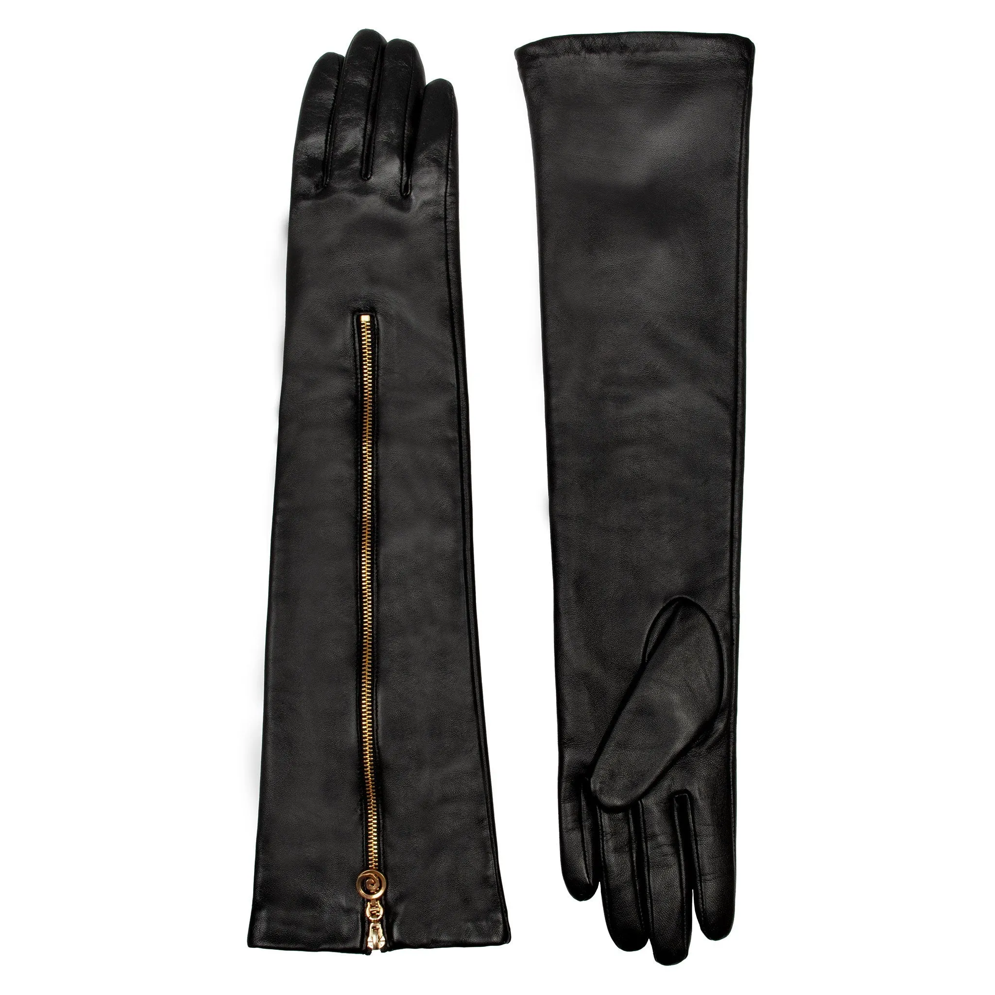 Women’s Long Above-Elbow Leather Gloves with Zip