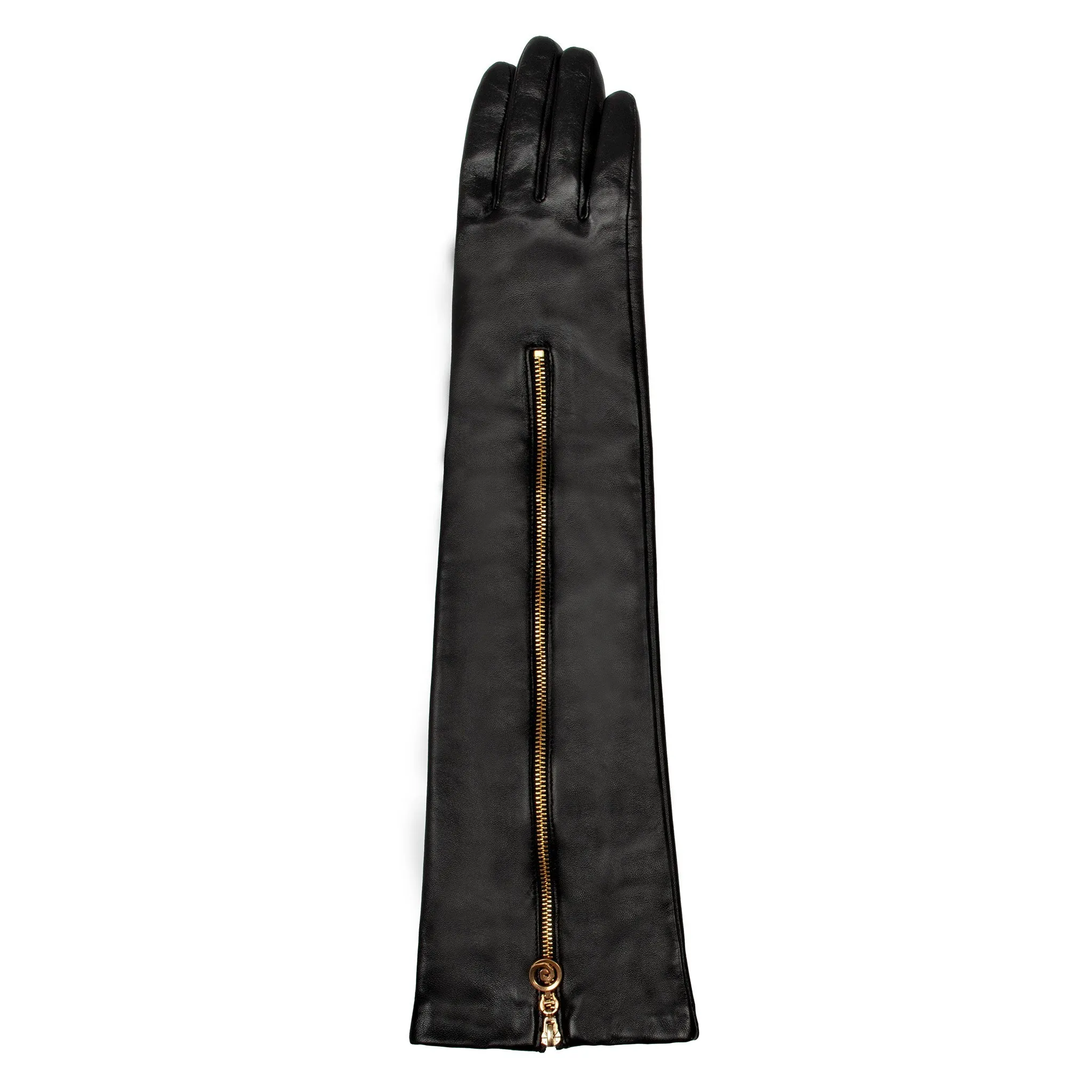 Women’s Long Above-Elbow Leather Gloves with Zip