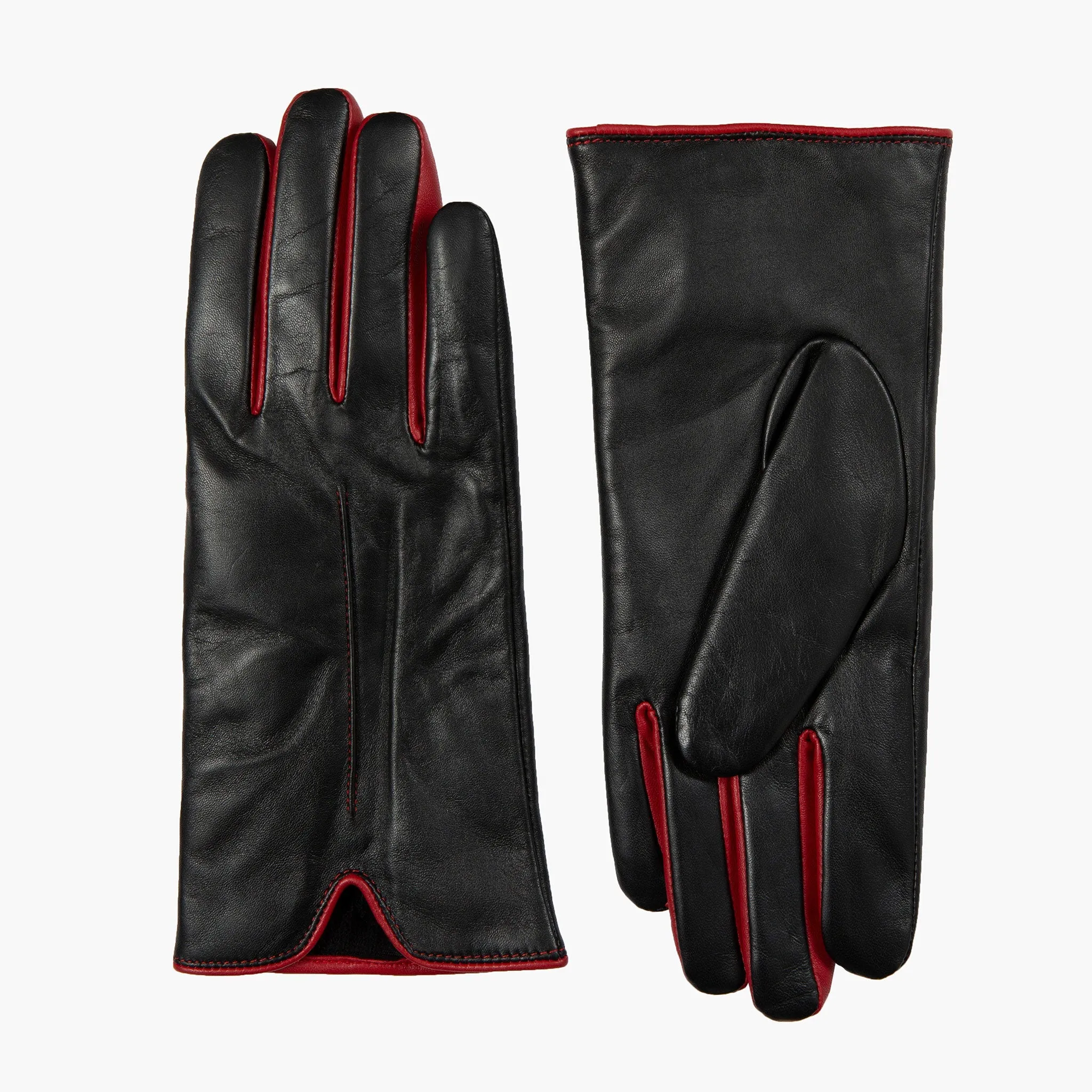 Women’s Single-Point Lined Leather Gloves with Colour Contrast Details