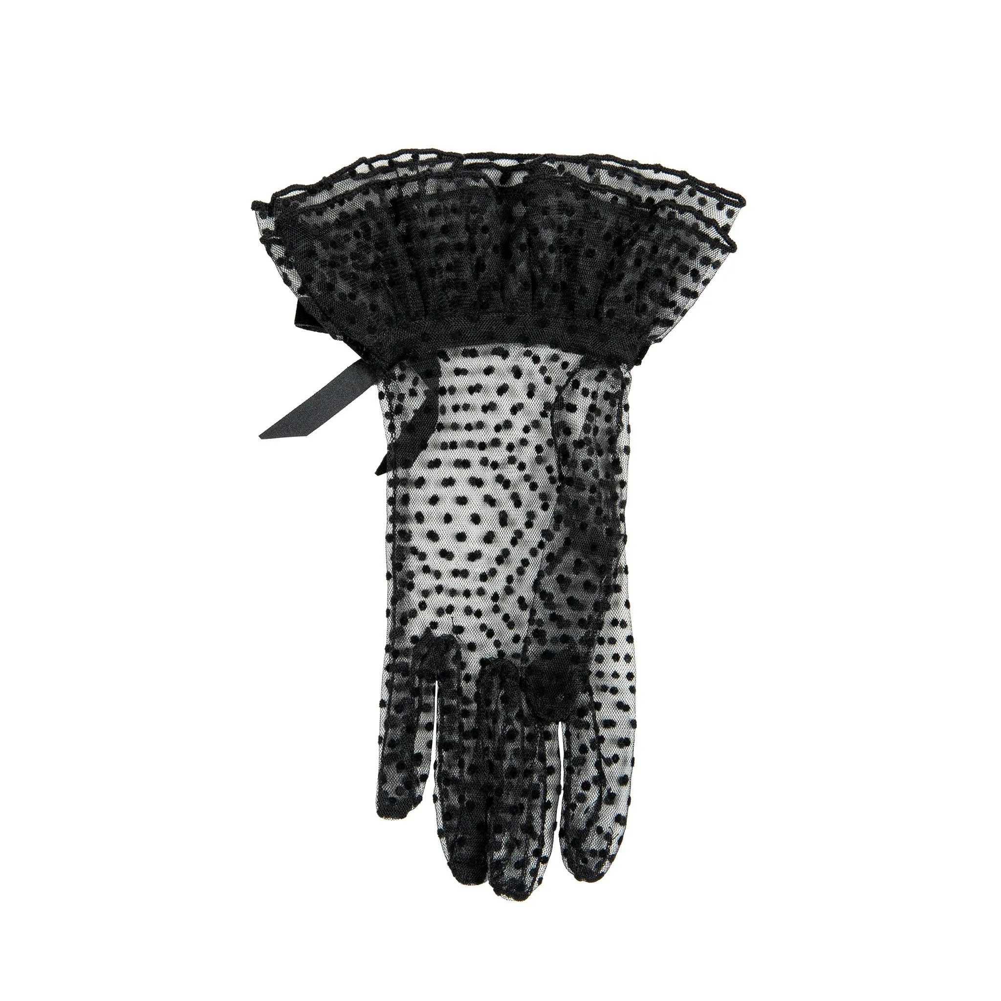 Women’s Spotty Tulle Gloves with Double Cuff and Bow