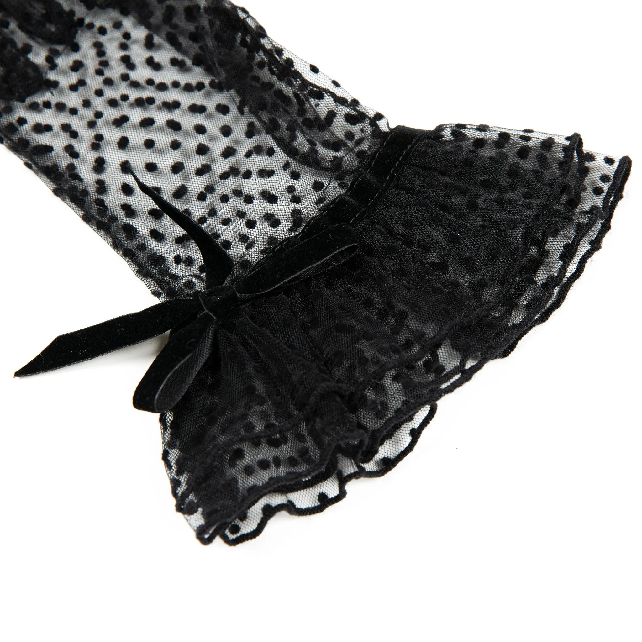 Women’s Spotty Tulle Gloves with Double Cuff and Bow