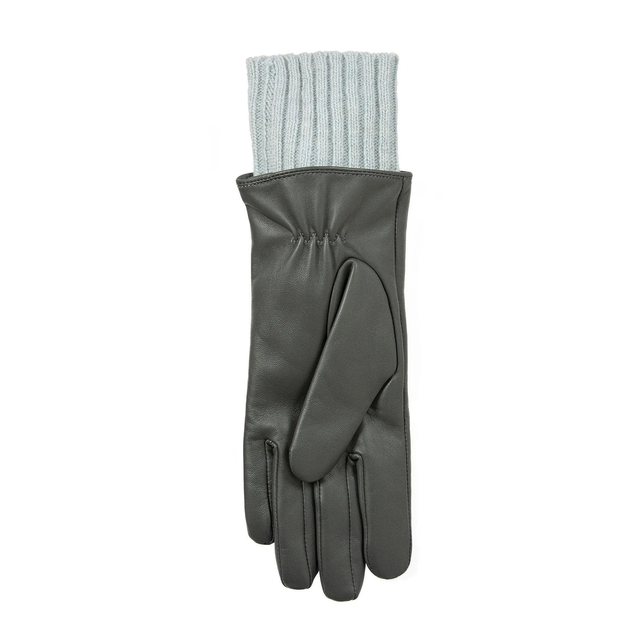 Women’s Three-Point Wool Blend-Lined Leather Gloves with Knitted Cuffs