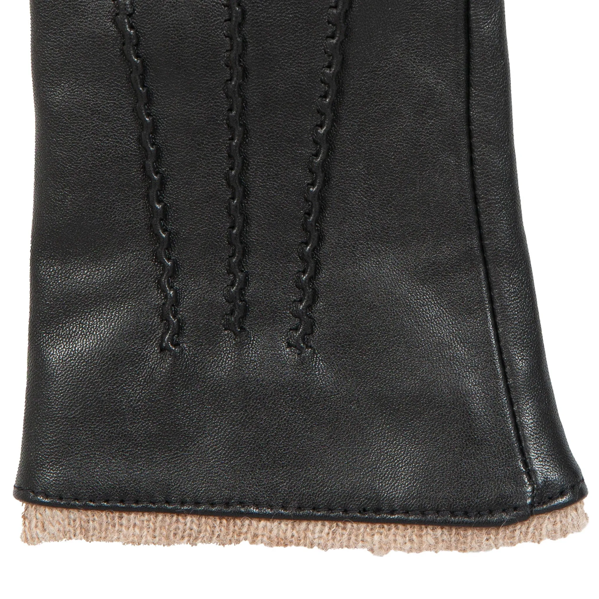 Women’s Three-Point Wool-Lined Leather Gloves with Knitted Cuffs