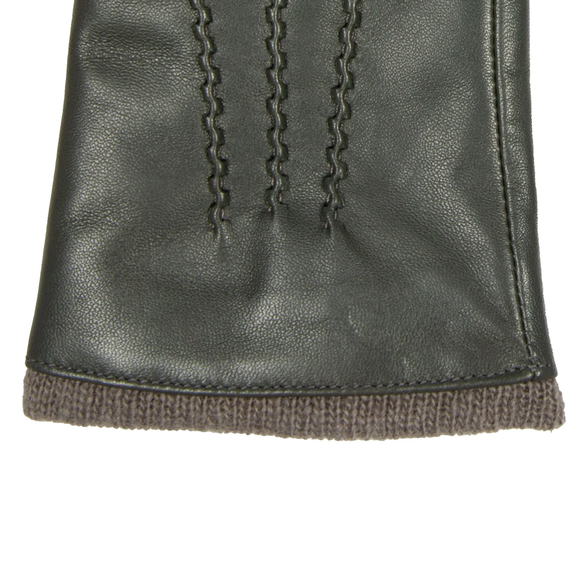 Women’s Three-Point Wool-Lined Leather Gloves with Knitted Cuffs