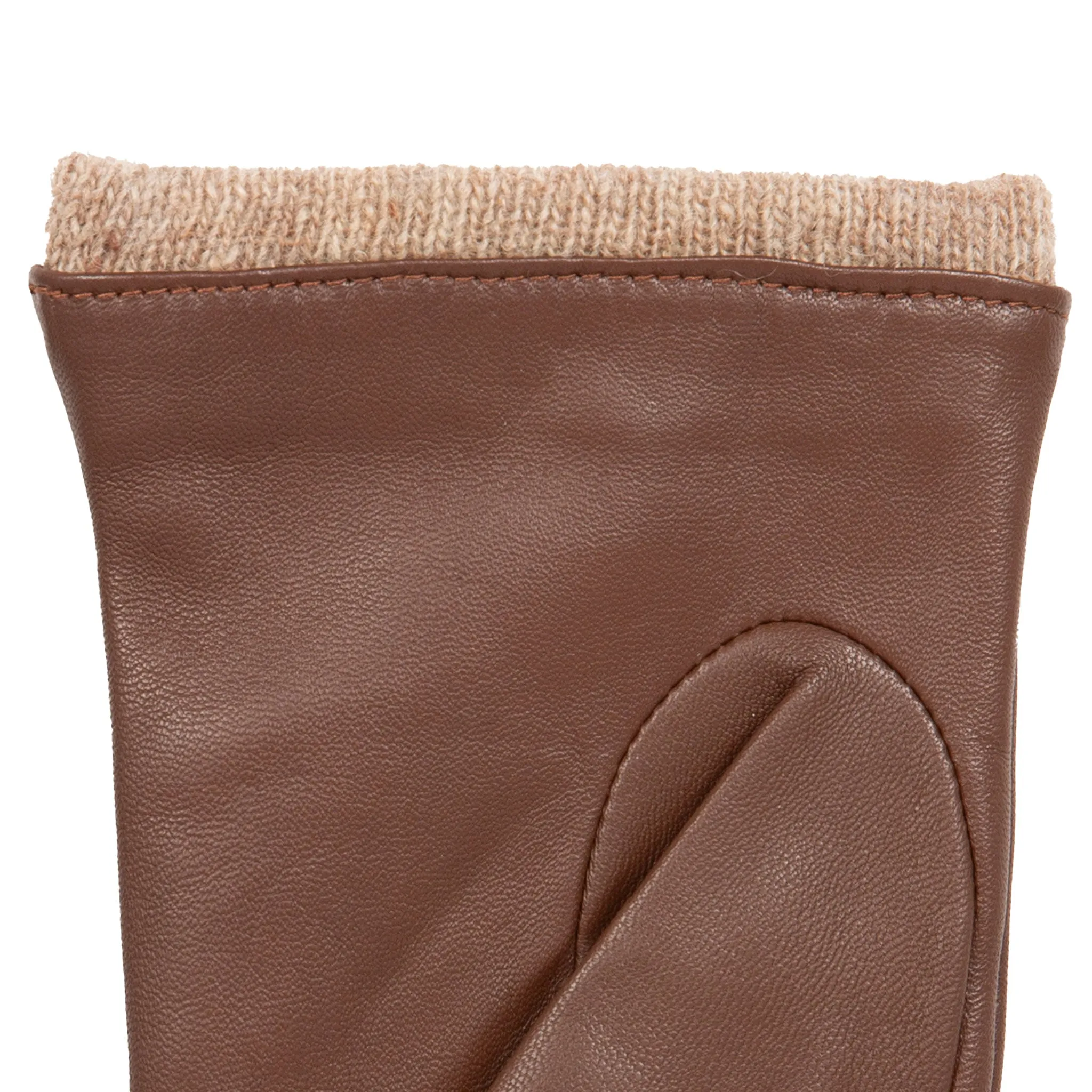 Women’s Three-Point Wool-Lined Leather Gloves with Knitted Cuffs