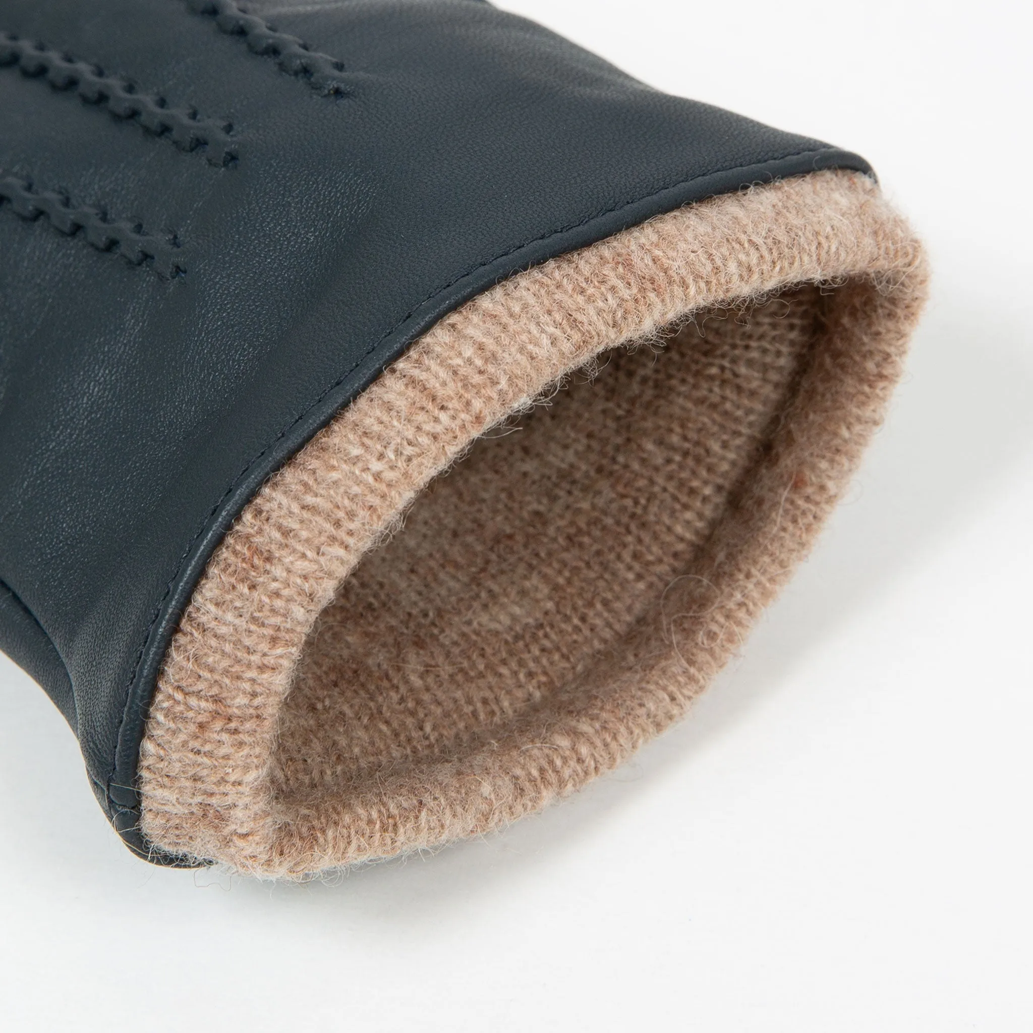 Women’s Three-Point Wool-Lined Leather Gloves with Knitted Cuffs