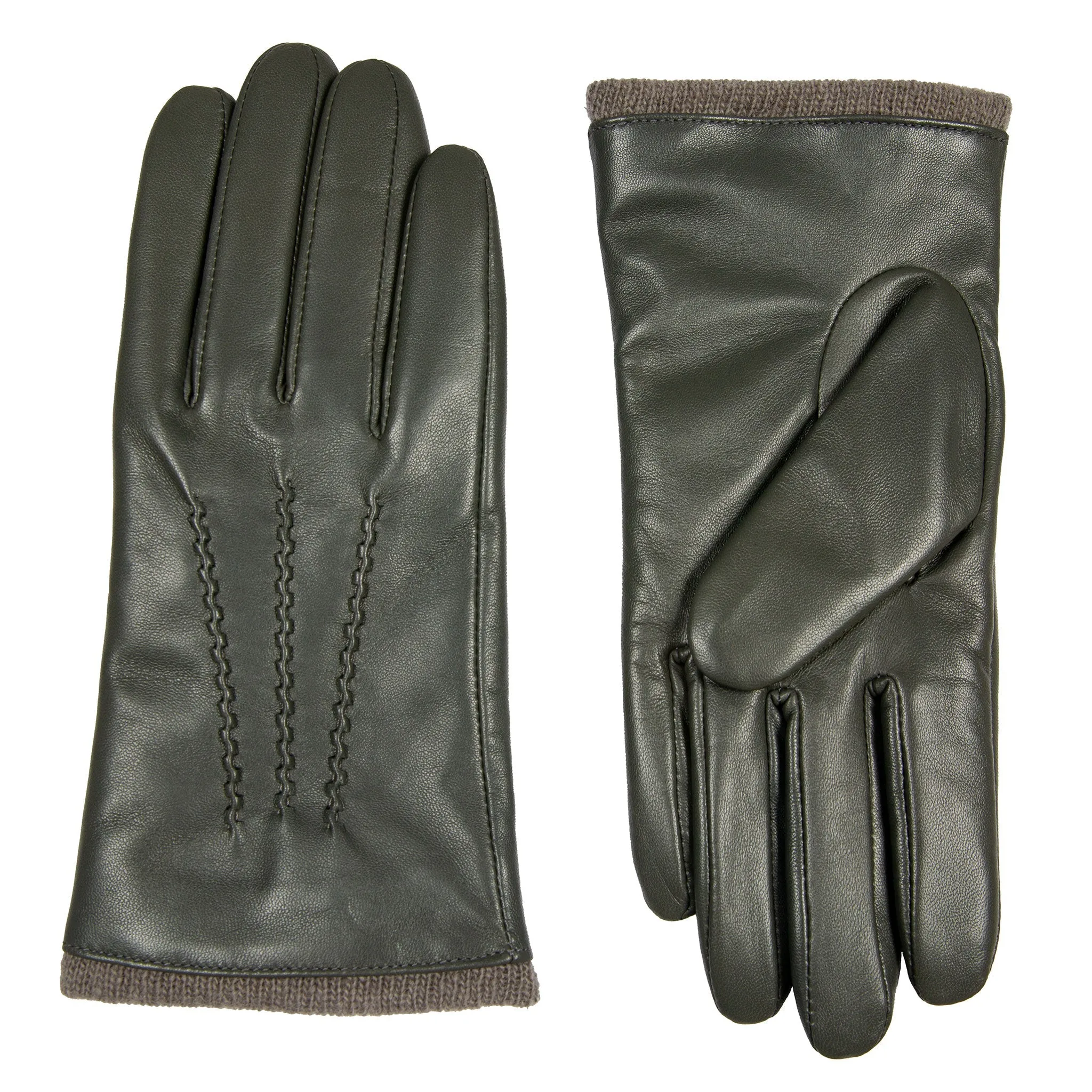 Women’s Three-Point Wool-Lined Leather Gloves with Knitted Cuffs