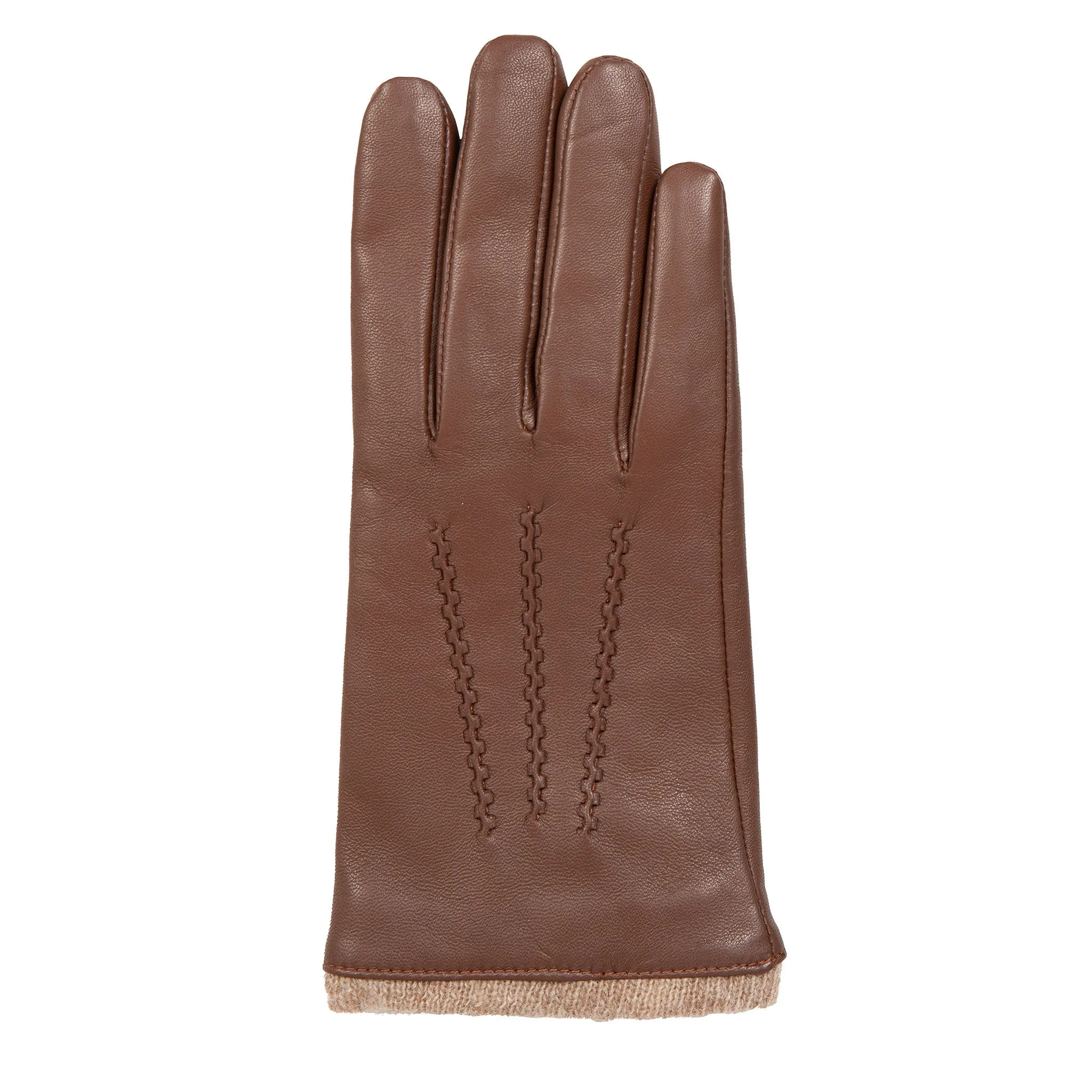 Women’s Three-Point Wool-Lined Leather Gloves with Knitted Cuffs