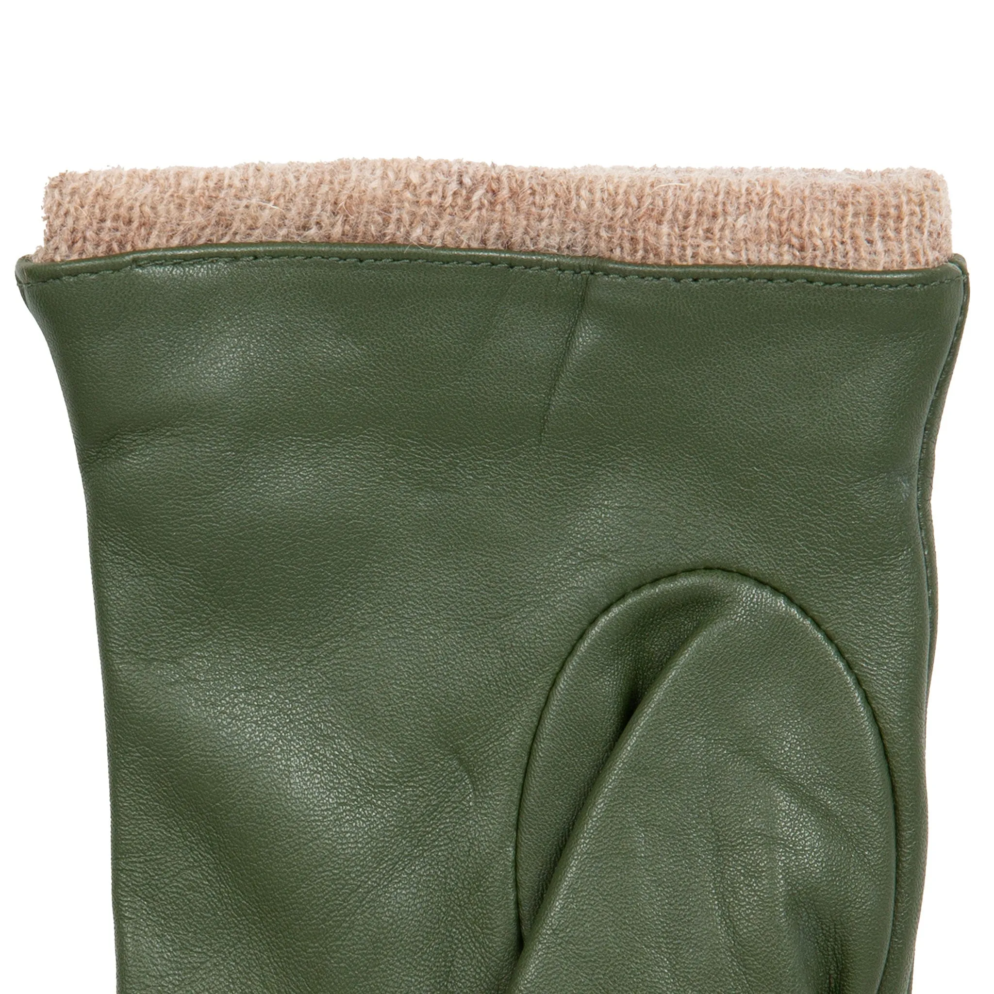 Women’s Three-Point Wool-Lined Leather Gloves with Knitted Cuffs