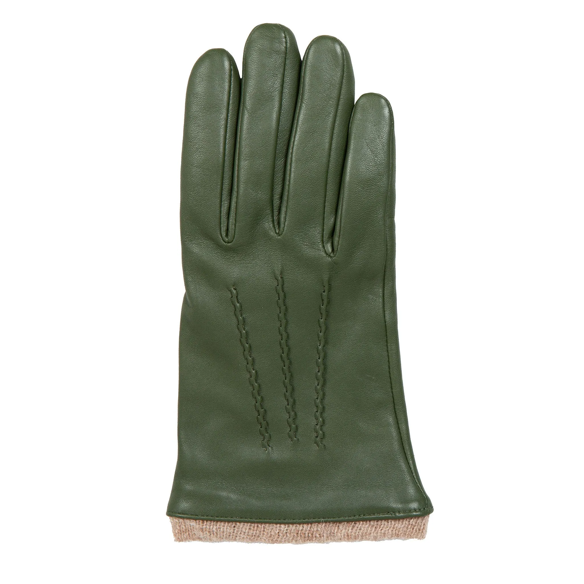 Women’s Three-Point Wool-Lined Leather Gloves with Knitted Cuffs