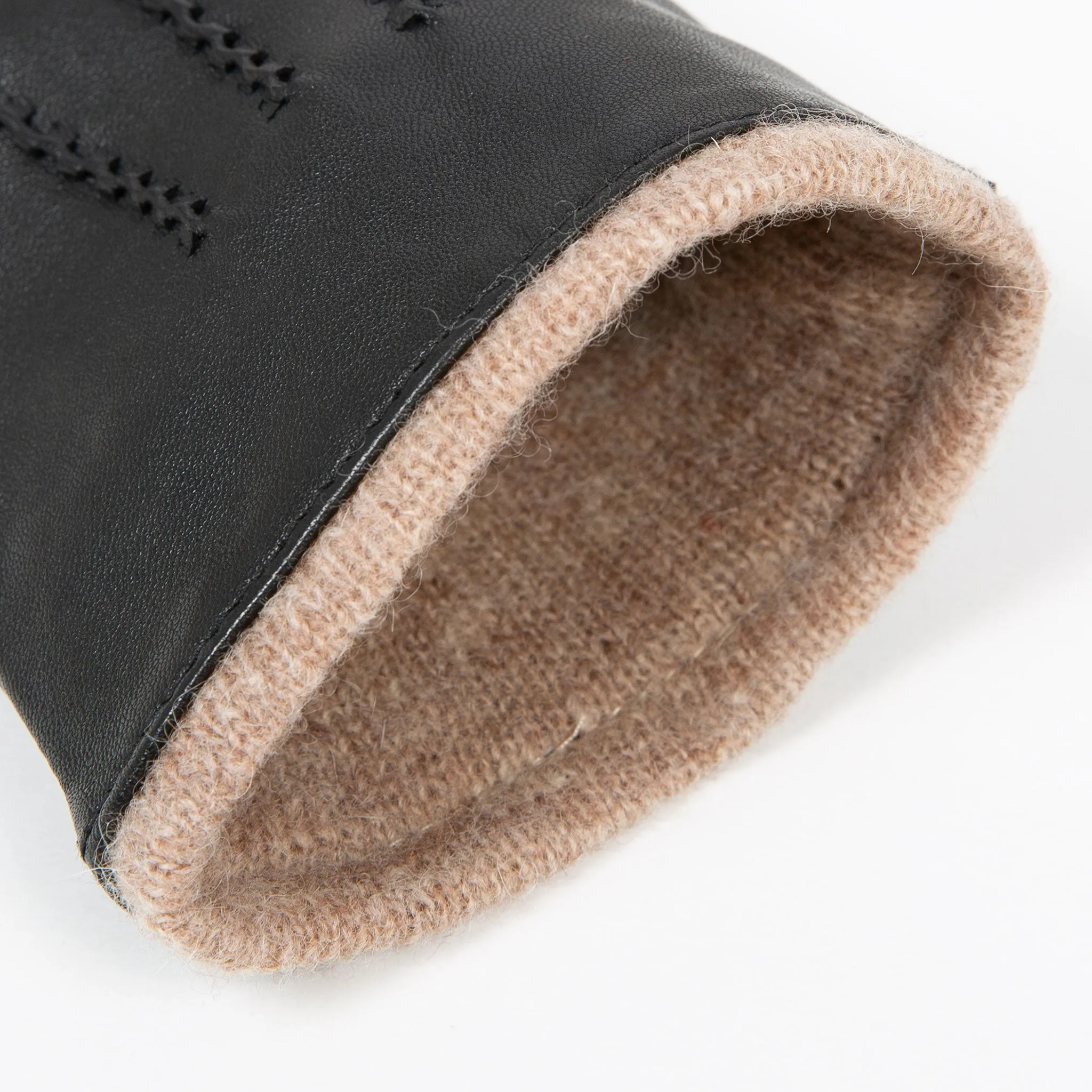 Women’s Three-Point Wool-Lined Leather Gloves with Knitted Cuffs